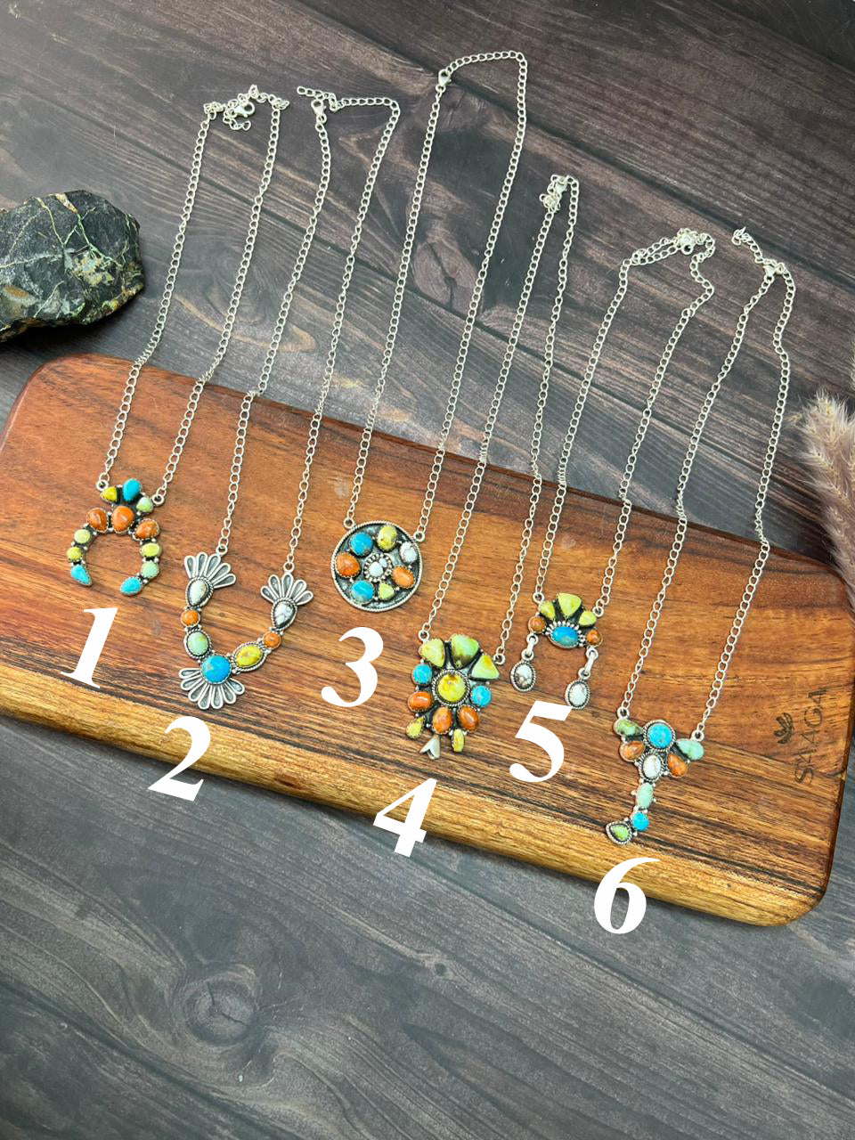 Handmade Sterling Silver Multi Stone Collection: Palomino with Orange Mojave, Wildhorse Magnesite and Arizona Blue Turquoise Necklace "Signed Nizhoni"