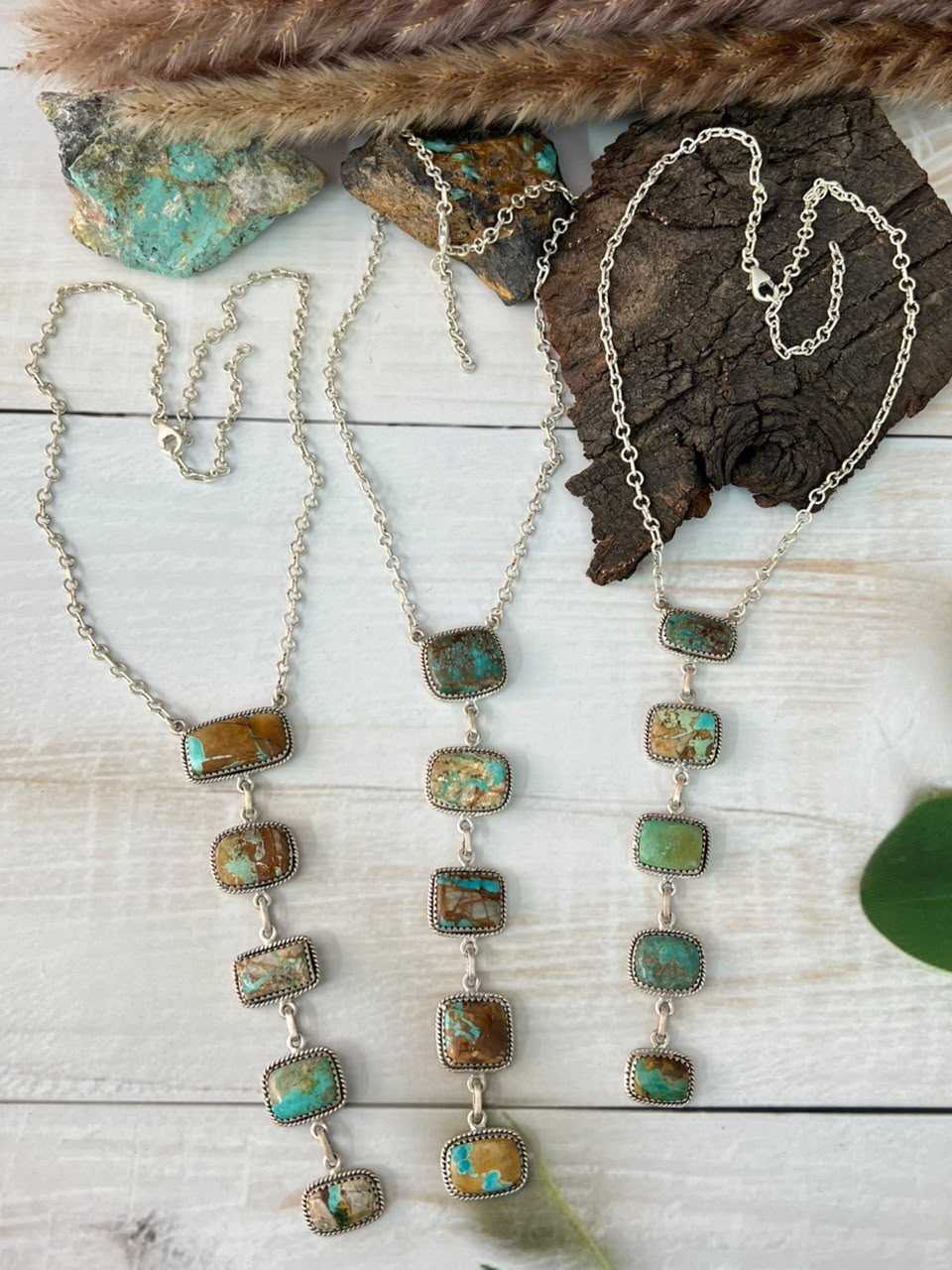 Handmade Sterling Silver Royston Ribbon Turquoise Drop Necklace Signed Nizhoni
