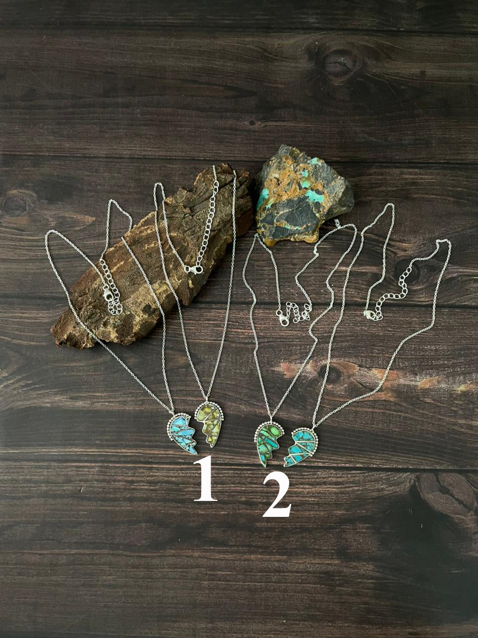 Handmade Sterling Silver Mama Collection: Golden Hills with Palomino Turquoise and Sonoran Mountain with Blue Kingman Turquoise Necklace