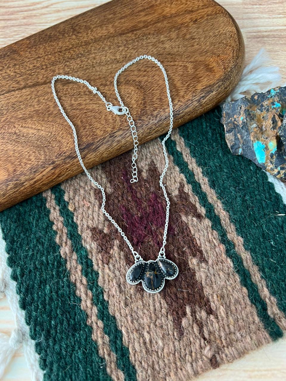 Handmade Sterling Silver Blackjack Turquoise Necklace "Signed Nizhoni"