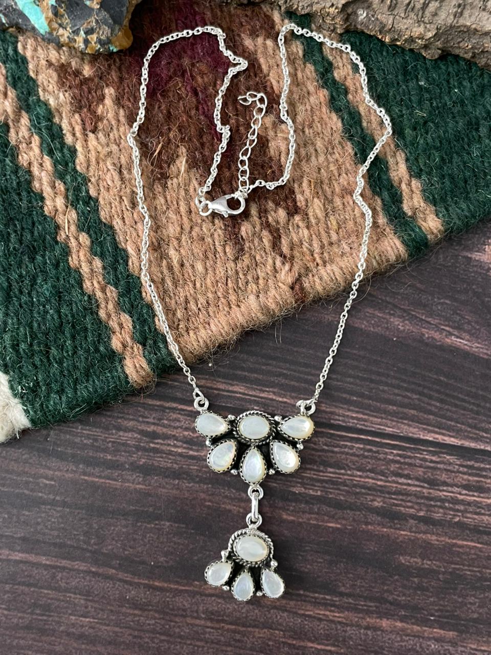 Handmade Sterling Silver Wedding Collection: Mother of Pearl Necklace "Signed Nizhoni"