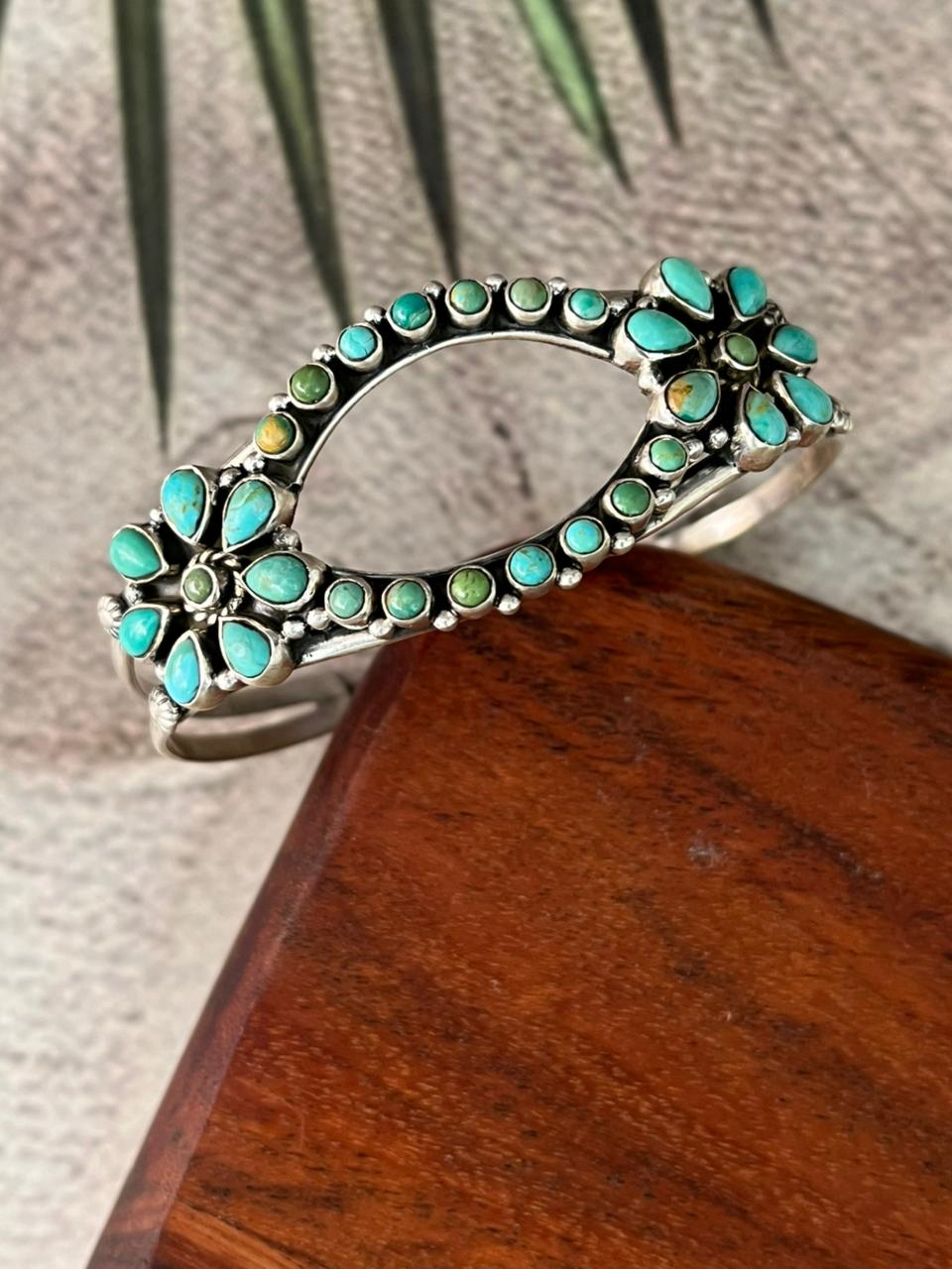 Handmade Sterling Silver Kingman Turquoise Cuff Bracelet "Signed Nizhoni"