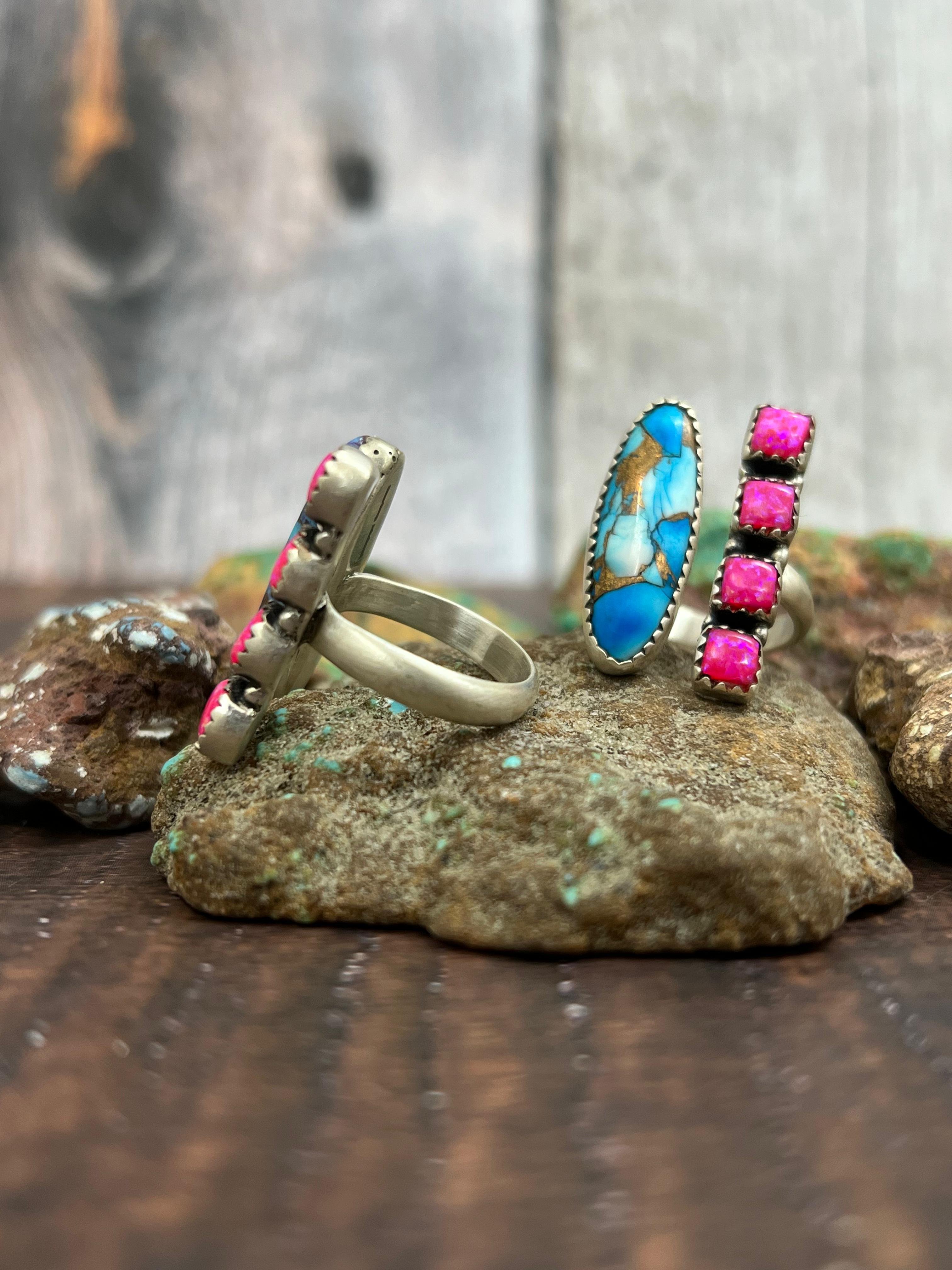 Handmade Sterling Silver Multistone Adjustable Ring with Signed Nizhoni