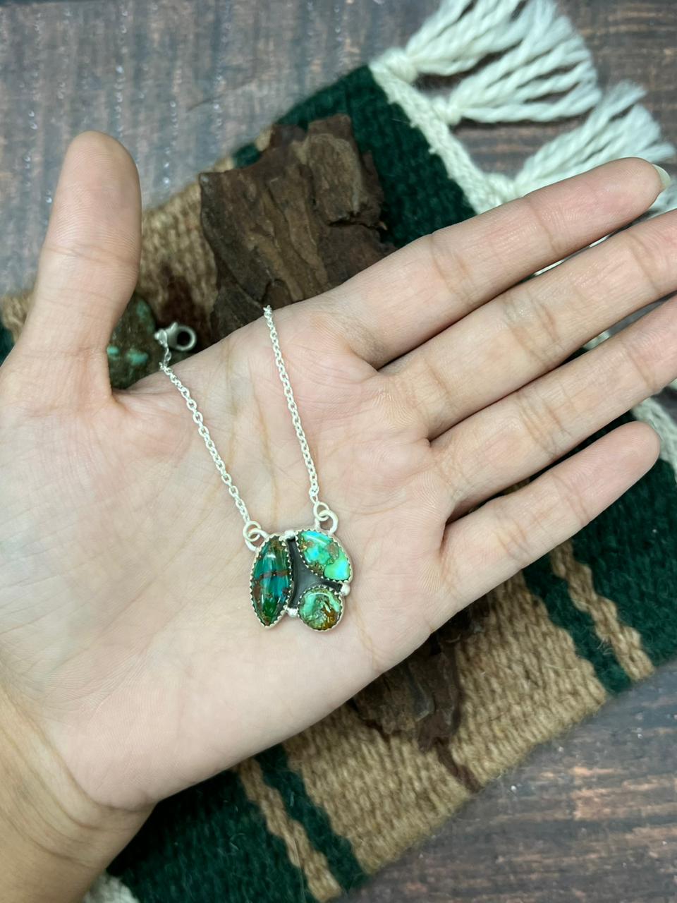 Handmade Sterling Silver Sonoran Mountain Turquoise Necklace "Signed Nizhoni"