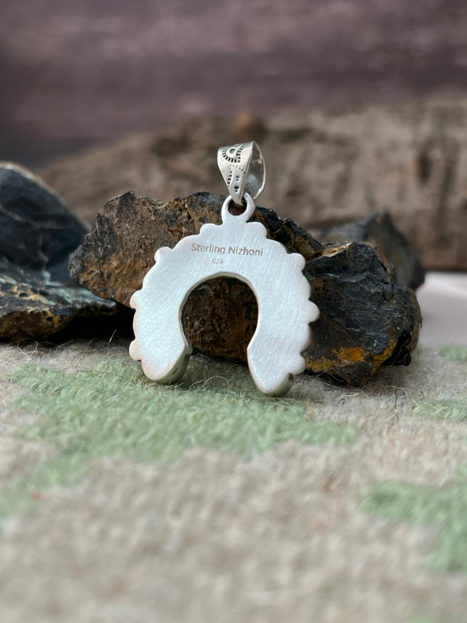 Handmade Sterling Silver Wildhorse Magnesite Naja Pendant "Signed Nizhoni"