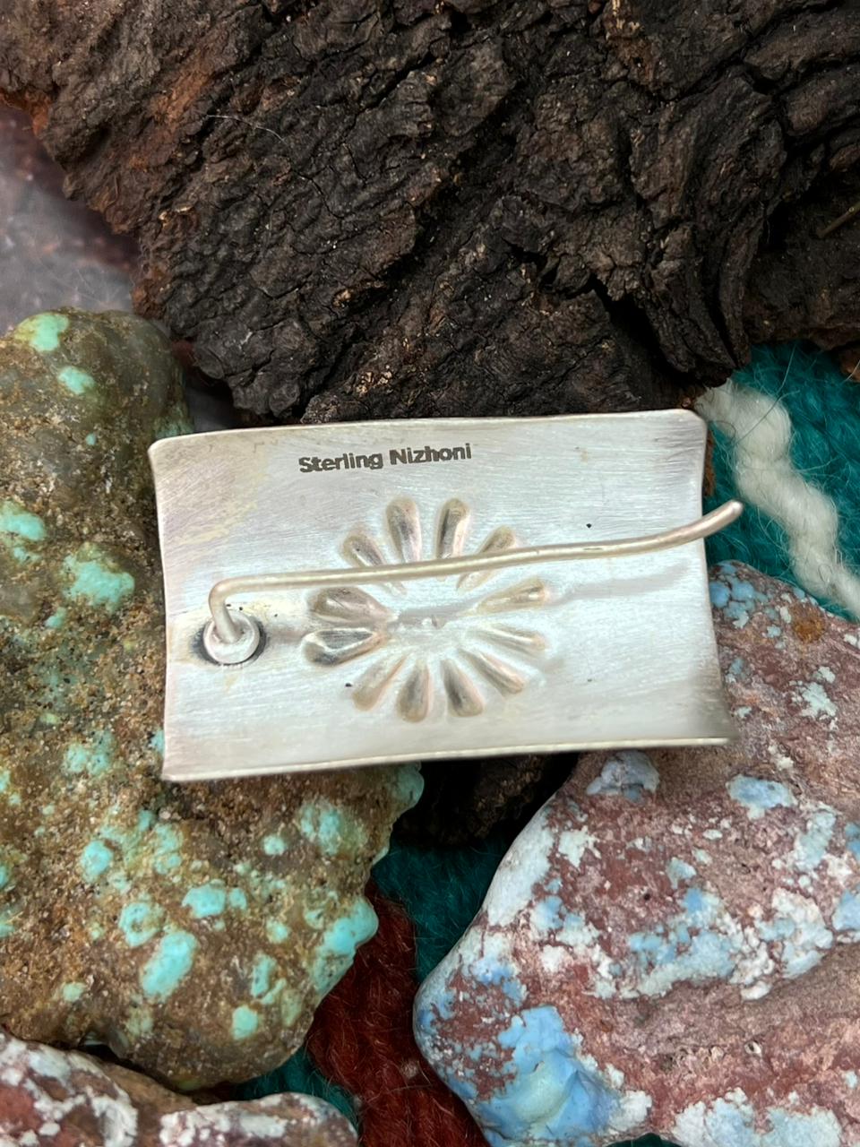 Handmade Sterling Silver Kingman Turquoise Hair Pin "Stamped Nizhoni"