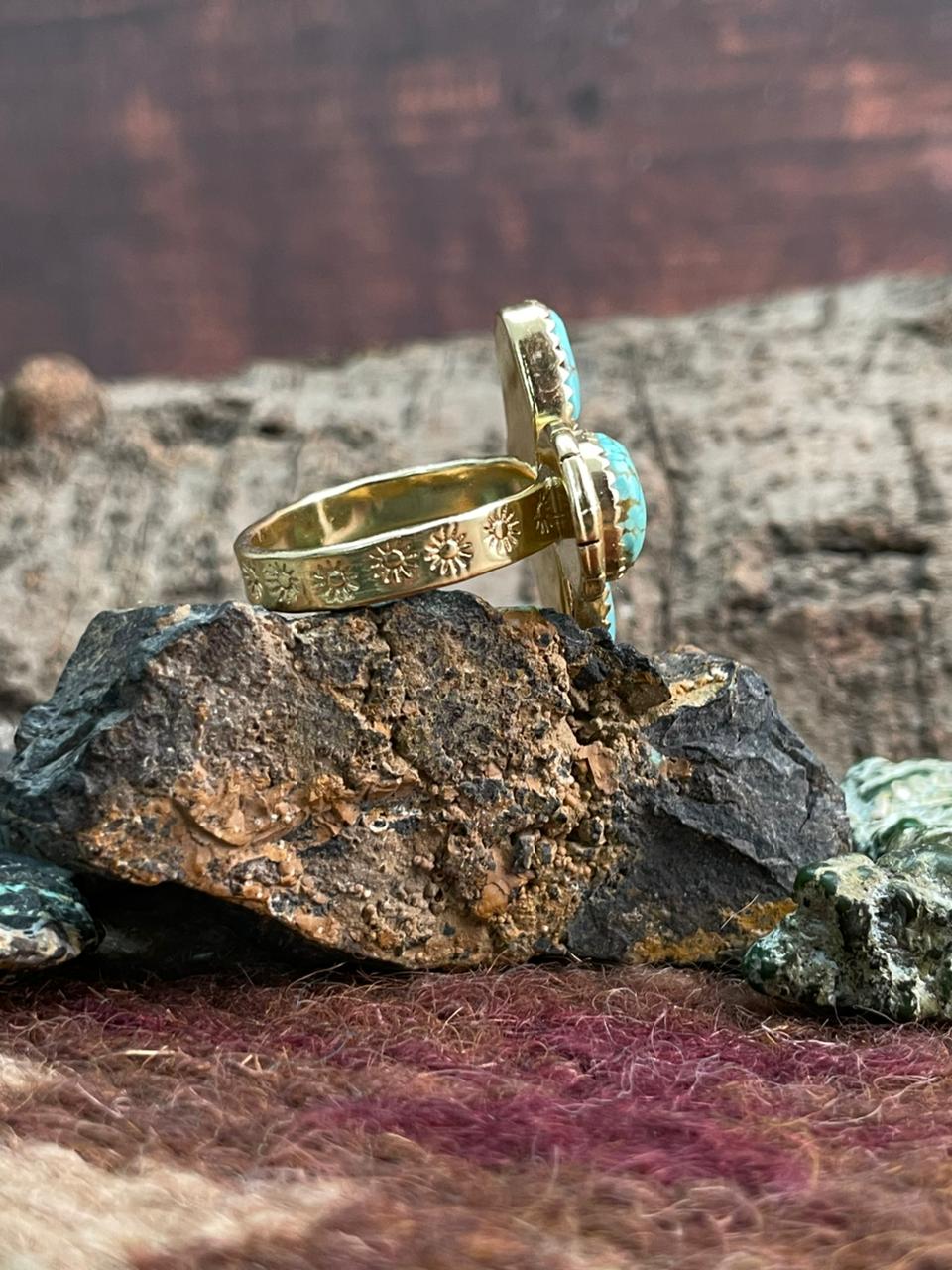 “The Golden Collection” Handmade Number 8 Turquoise with Gold Adjustable Ring