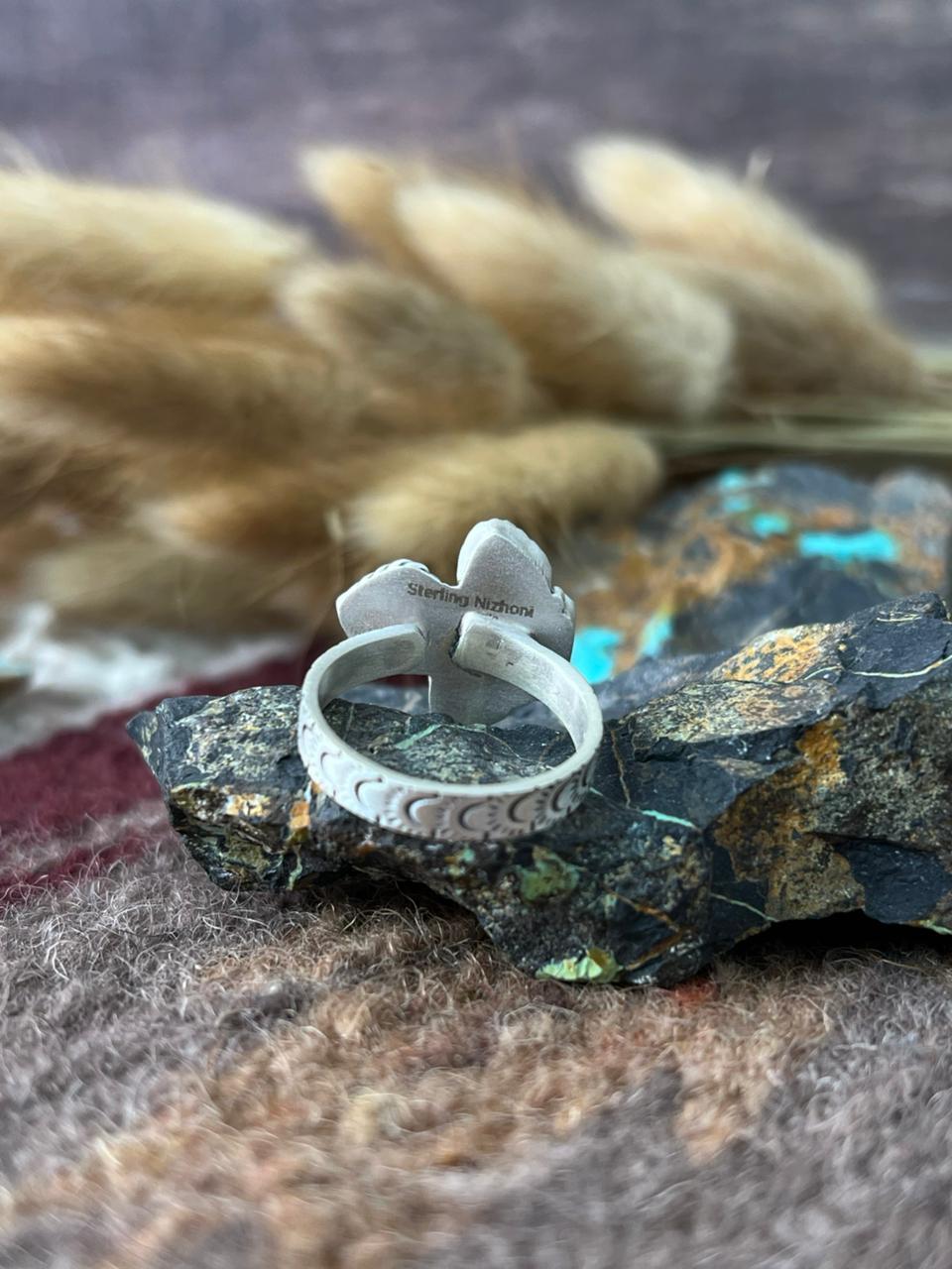 Handmade Sterling Silver Cotton Candy with Paloma Adjusatble Ring "Signed Nizhoni"