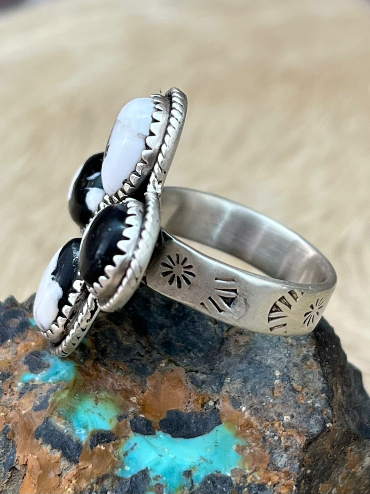 Handmade Sterling Silver White Buffalo Adjustable Ring "Signed Nizhoni"