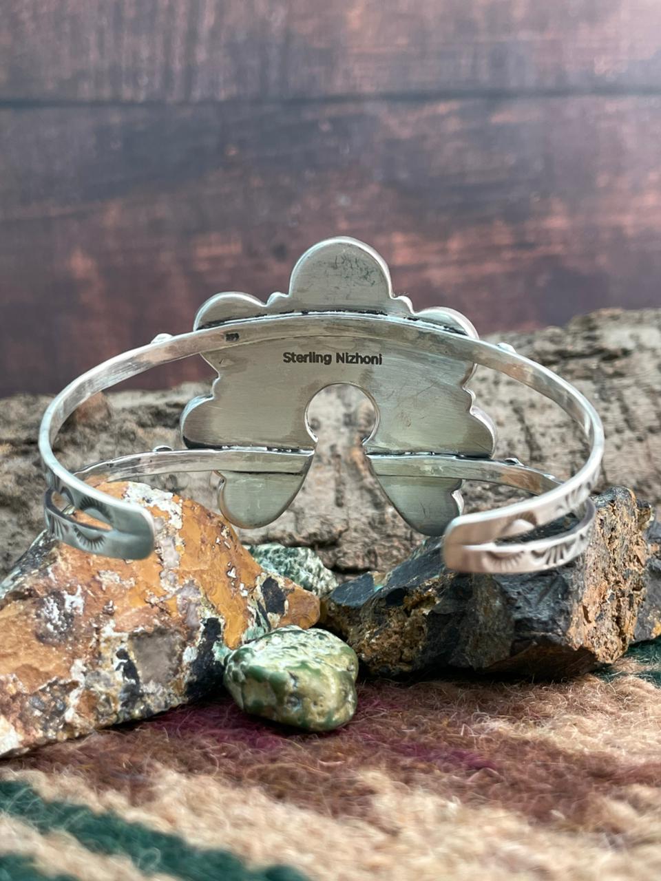 Handmade Sterling Silver Royston Ribbon Turquoise Cuff Bracelet "Signed Nizhoni"