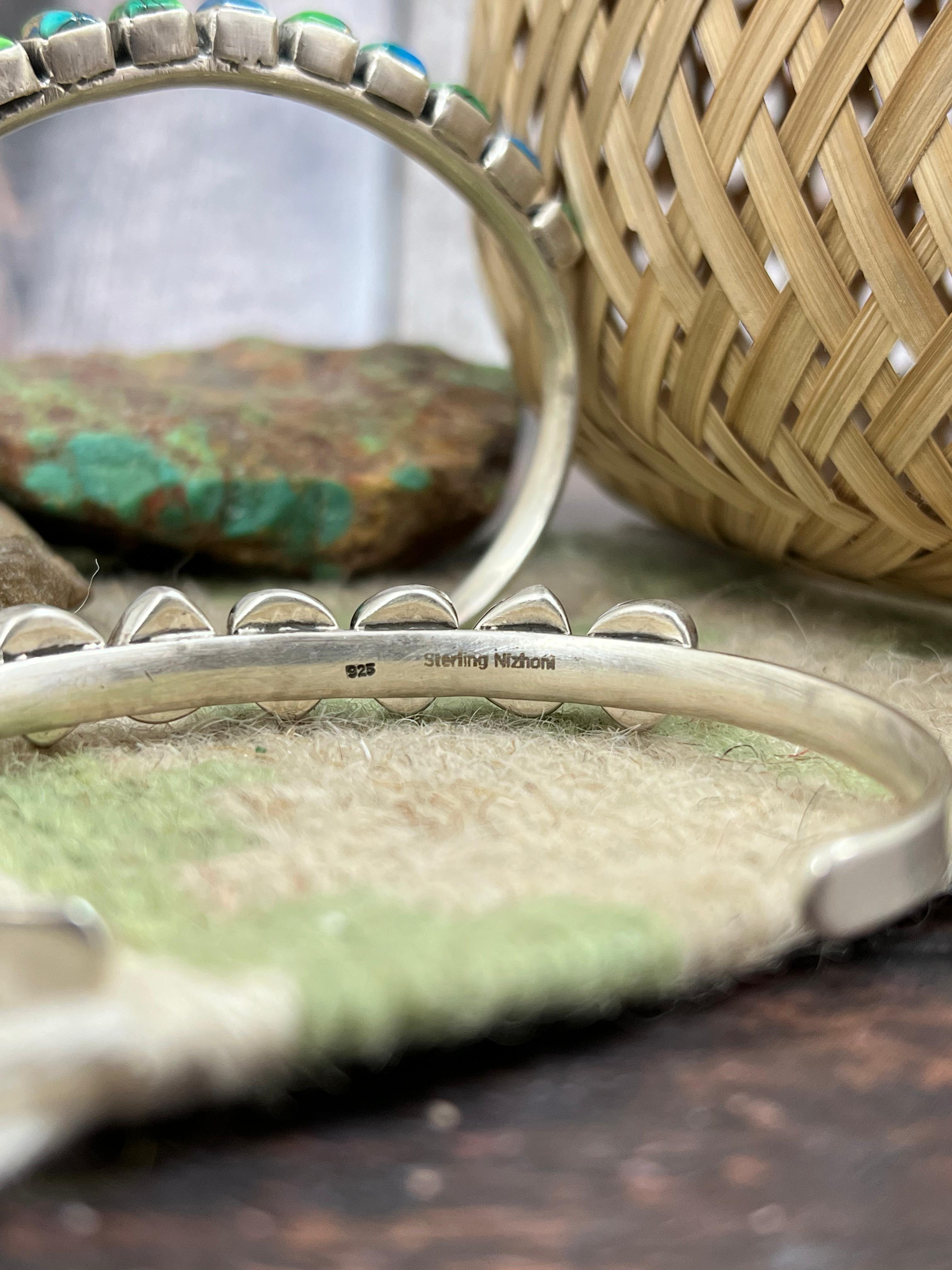 Handmade Sterling Silver Peacock Dahlia Cuff Bracelet with Signed Nizhoni
