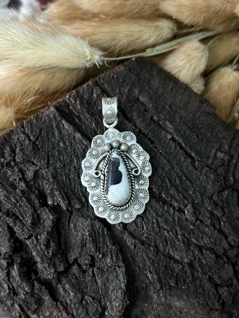 Handmade Sterling Silver White Buffalo Pendant "Signed Nizhoni"