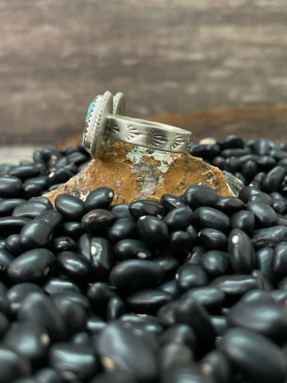 Handmade Sterling Silver Number 8 Turquoise Adjustable Ring "Signed Nizhoni"