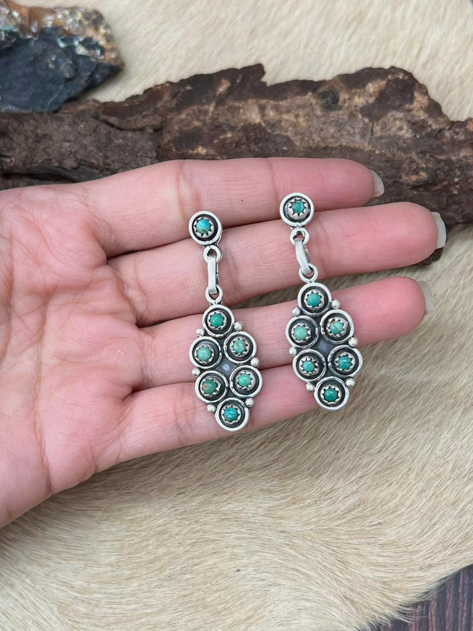 Handmade Sterling Silver Kingman Turquoise Dangle Earrings "Signed Nizhoni"