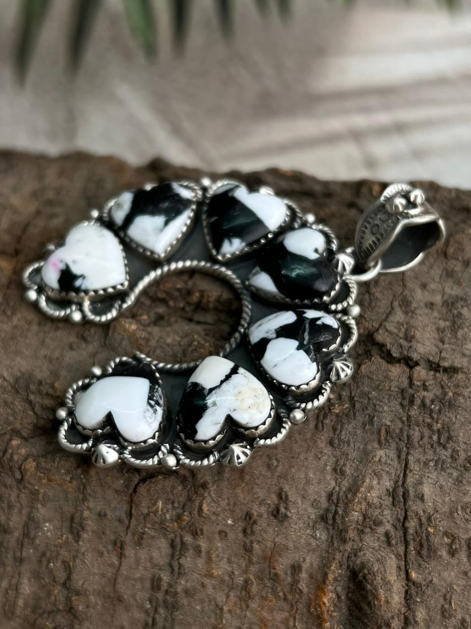 Handmade Sterling Silver White Buffalo Naja Pendant "Signed Nizhoni"