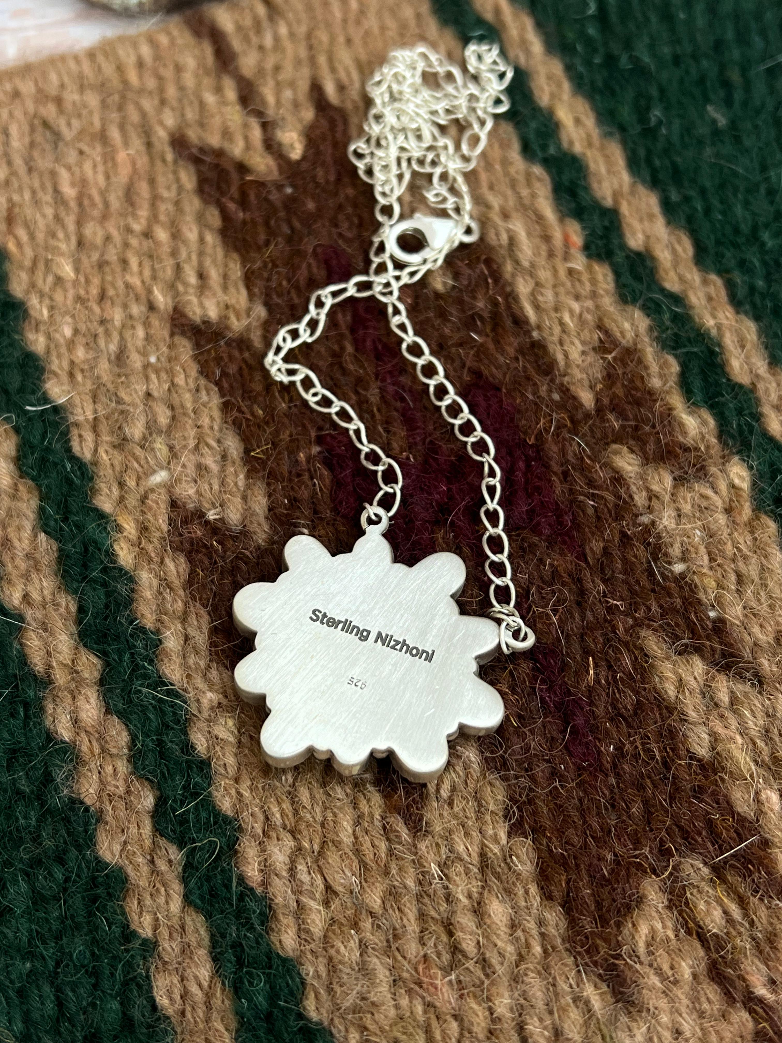 Handmade Sterling Silver Palomino, Golden Hills Turquoise Necklace with Signed Nizhoni