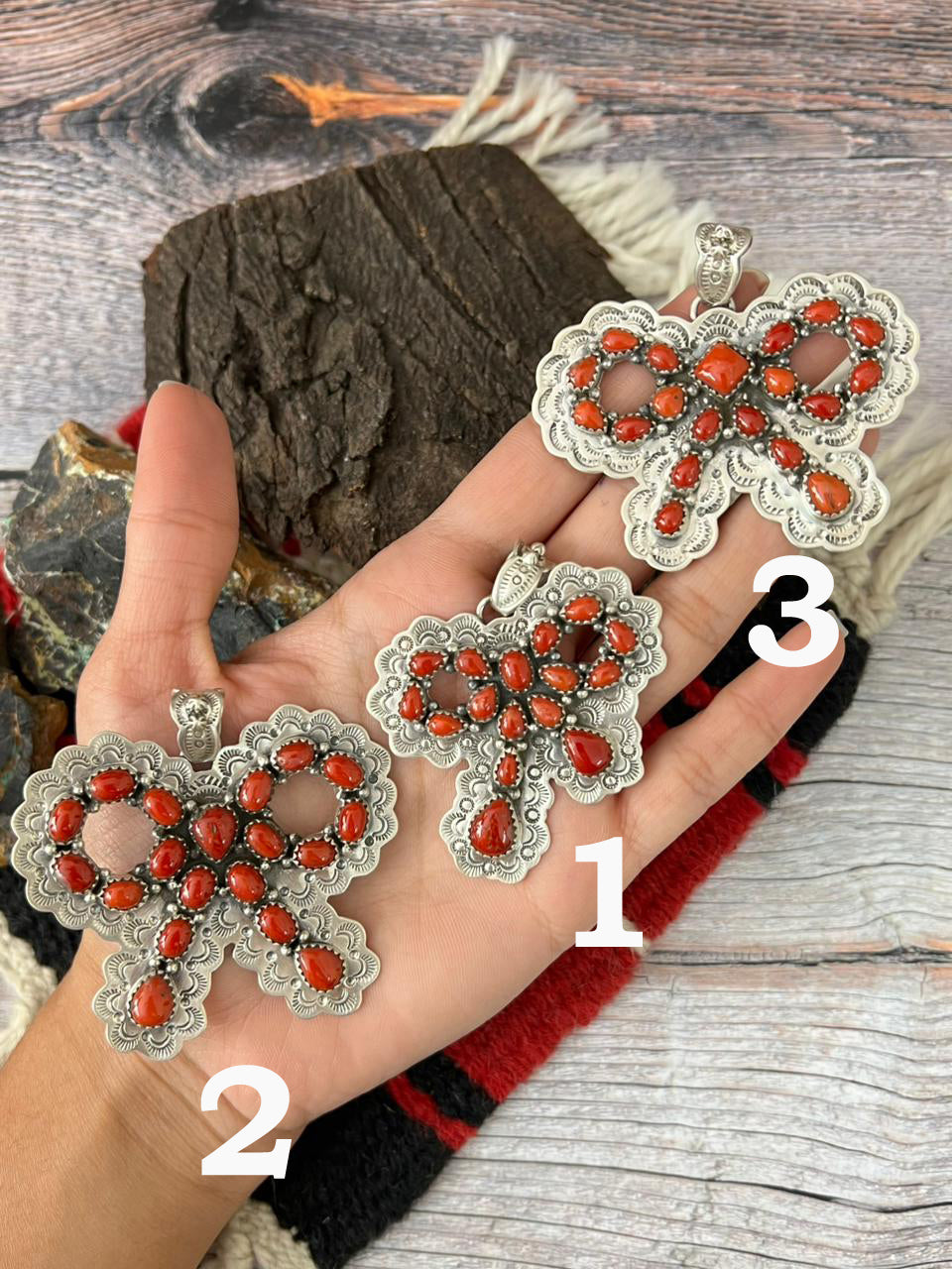 "Christmas Collection" Handmade Sterling Silver Coral Pendant "Signed Nizhoni"