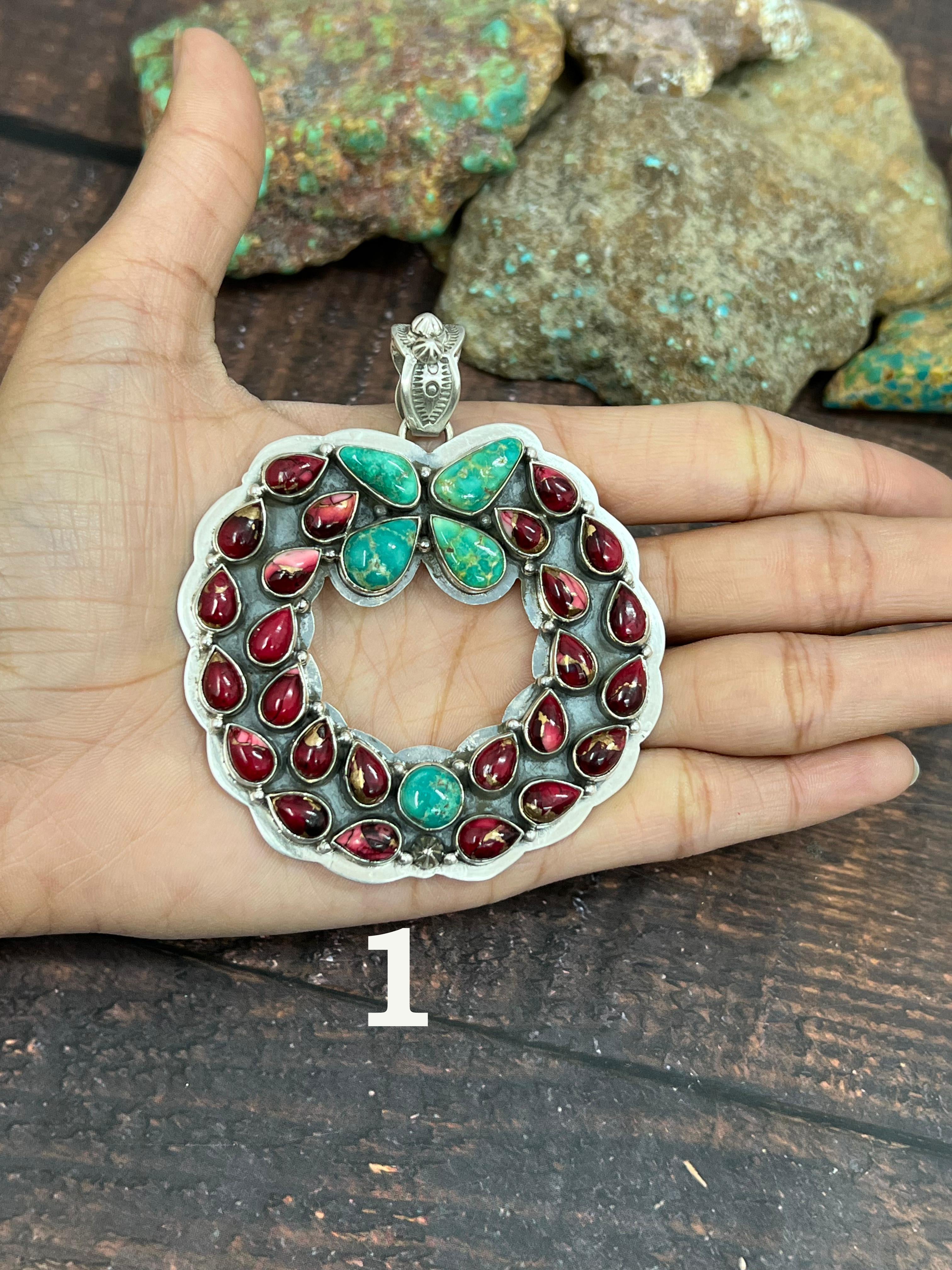 Handmade Sterling Silver Multi Stones Pendant, Signed Nizhoni