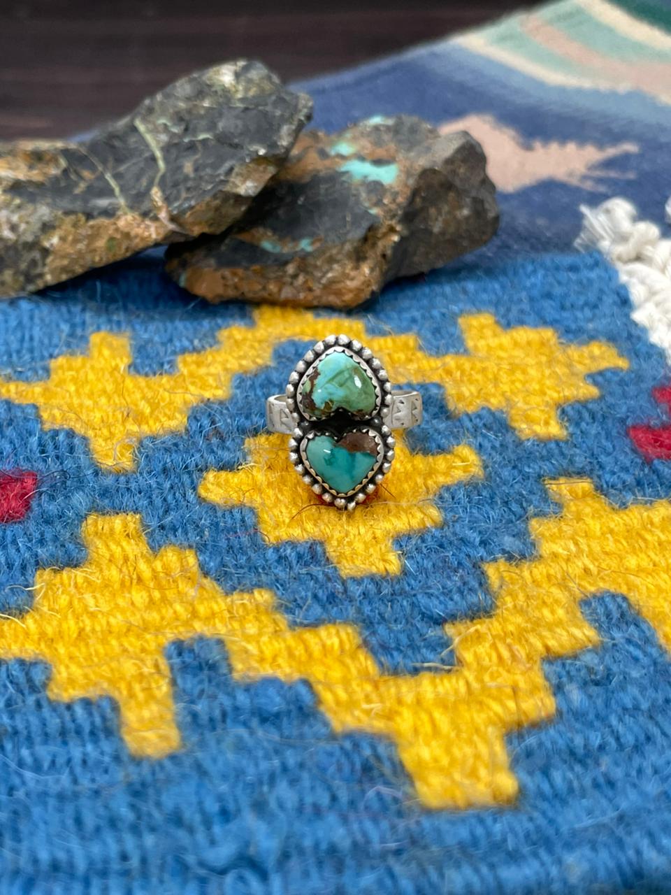 Handmade Sterling Silver Sonoran Mountain Turquoise Adjustable Ring " Signed Nizhoni"