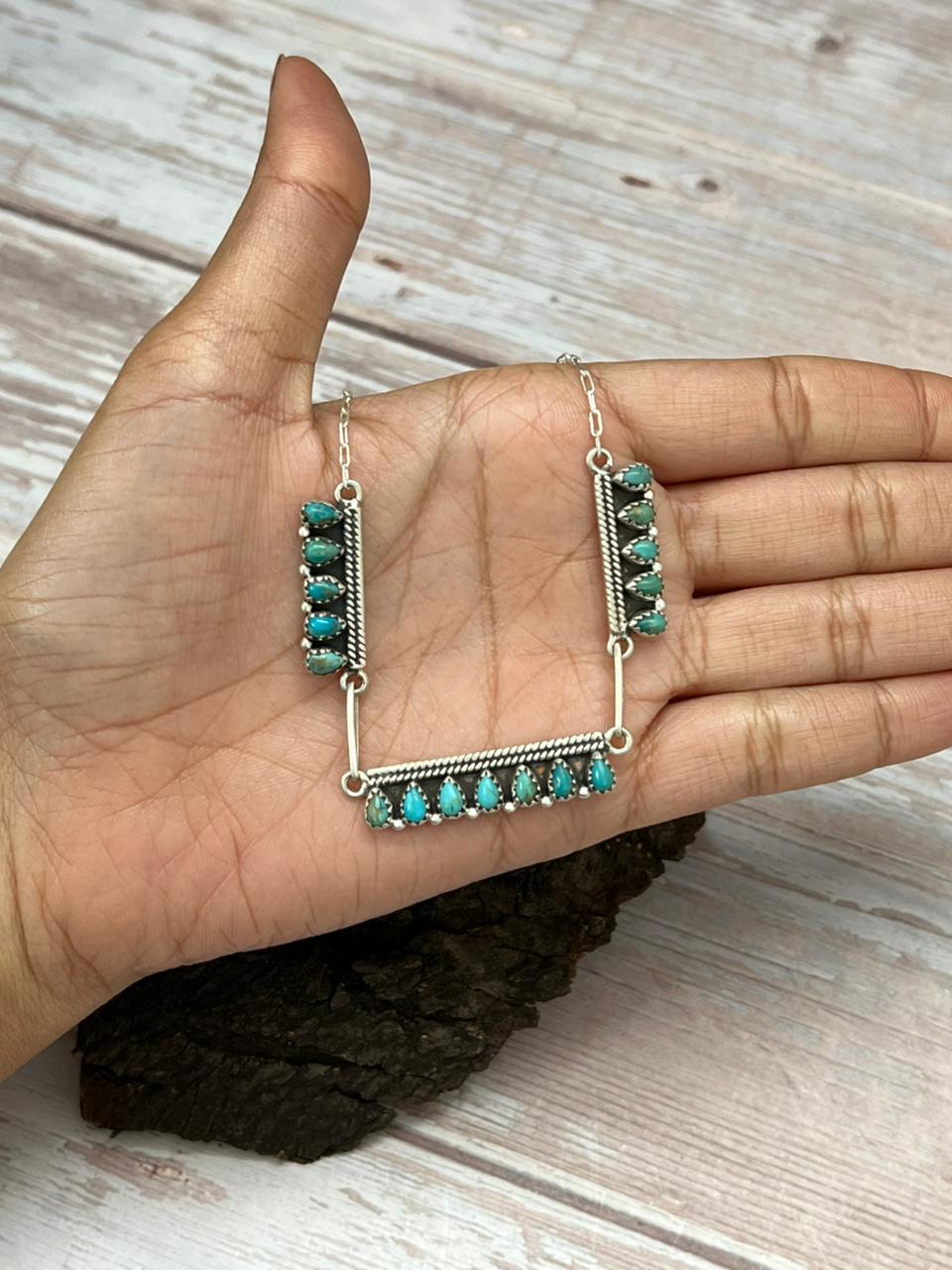 Handmade Sterling Silver Kingman Turquoise Necklace "Signed Nizhoni"