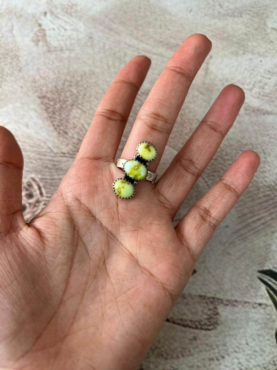 Handmade Sterling Silver Palomino Turquoise Adjustable Ring "Signed Nizhoni"