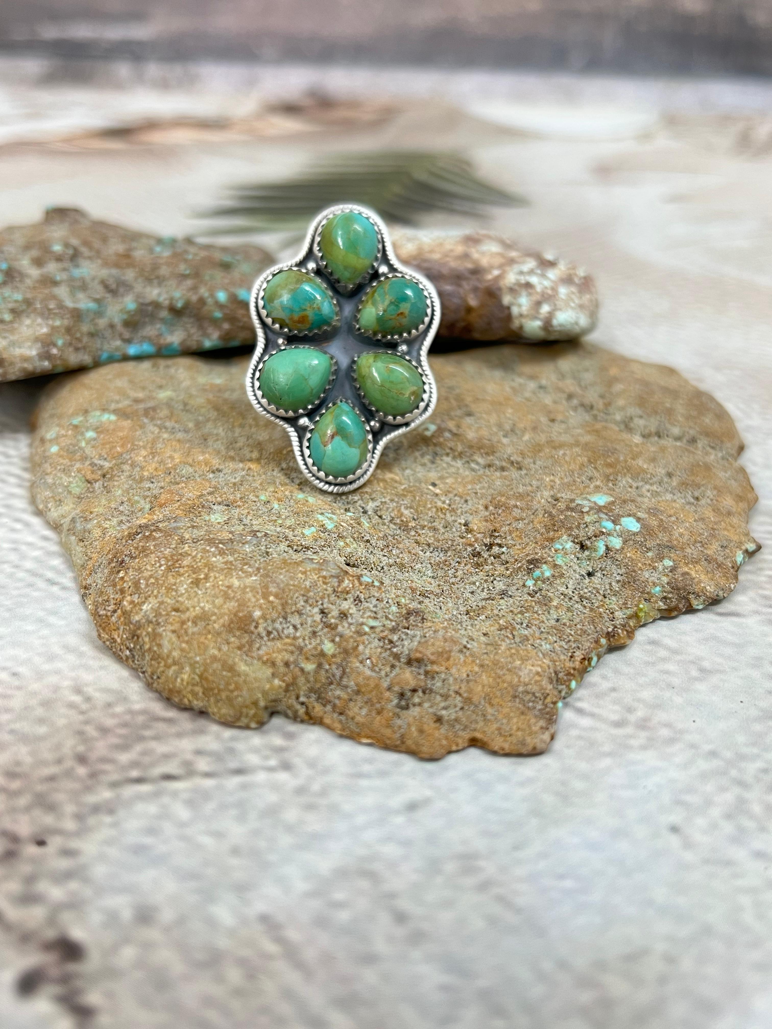 Handmade Sterling Silver Kingman Turquoise Adjustable Ring Signed Nizhoni (4)