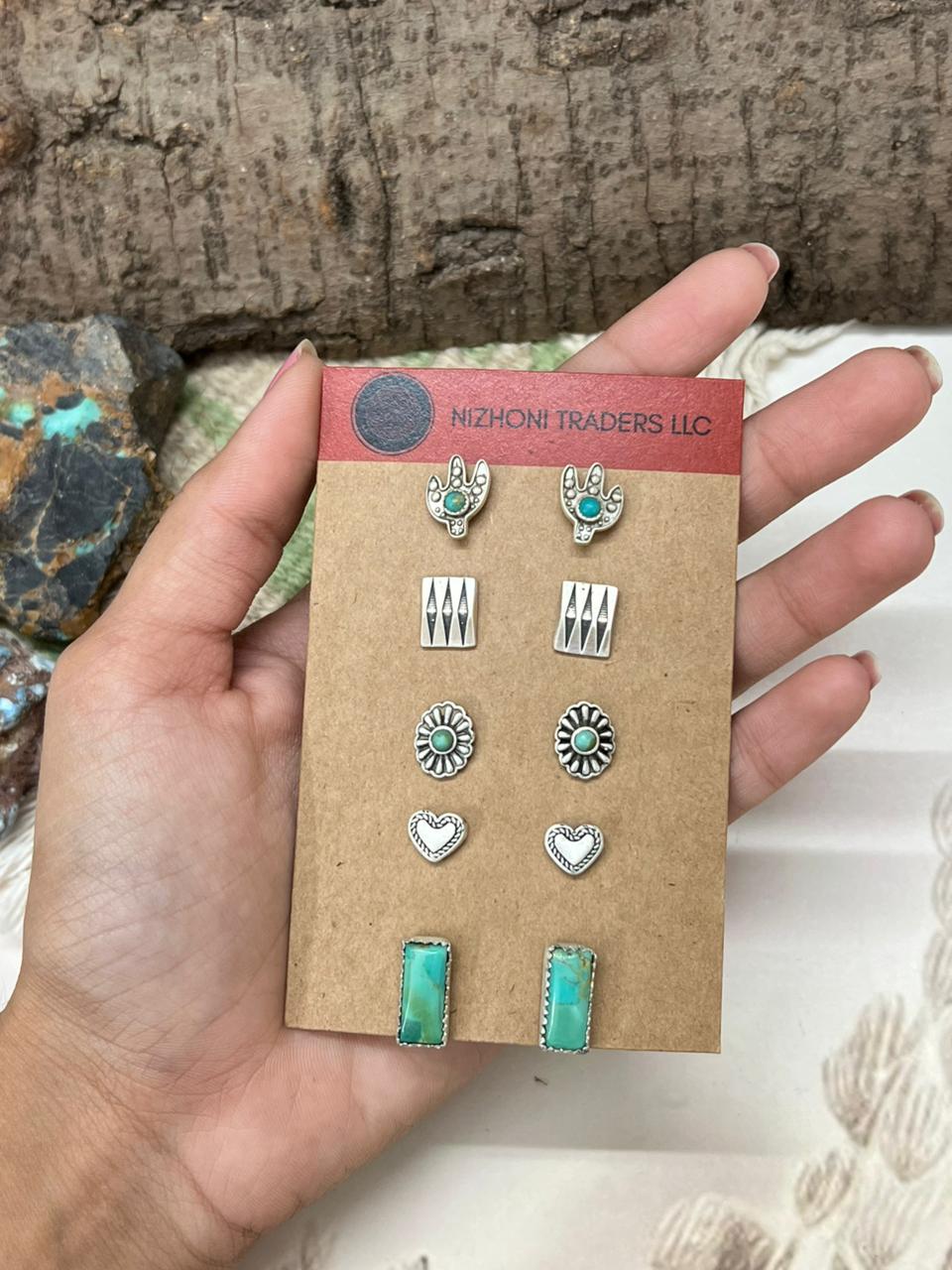 Handmade Sterling Silver Kingman Turquoise Earrings Set "Signed Nizhoni"