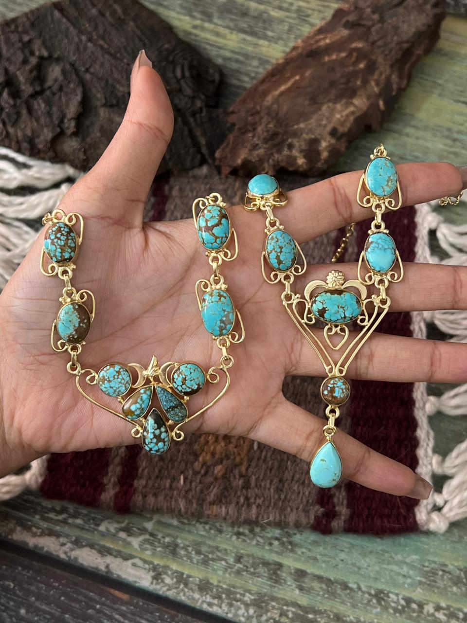 “The Golden Collection” Handmade Number 8 Turquoise with Gold Drop Necklace