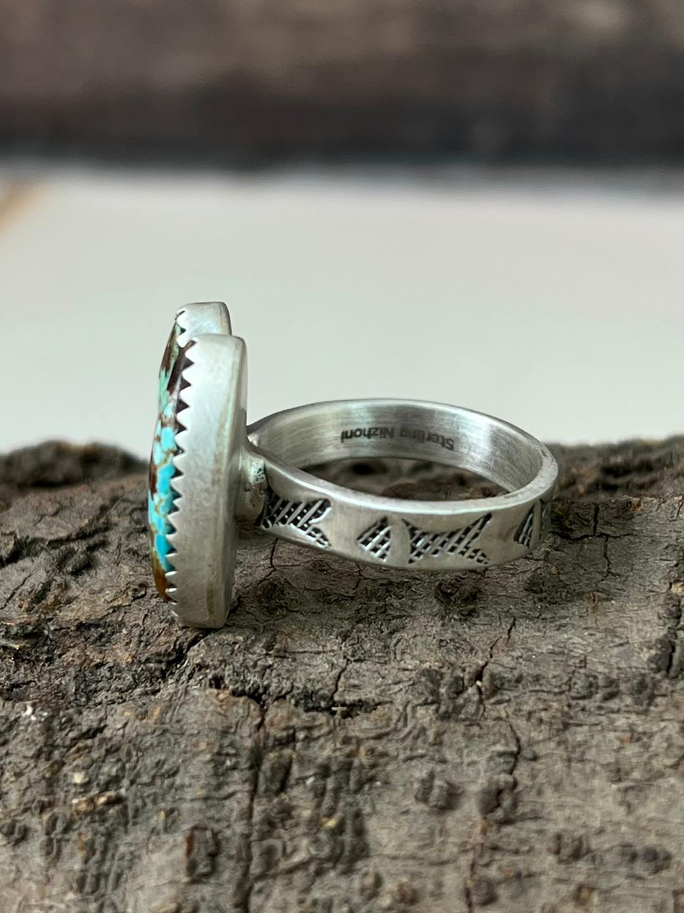 Handmade Sterling Silver Mantis Turquoise Adjustable Ring "Signed Nizhoni" (9)