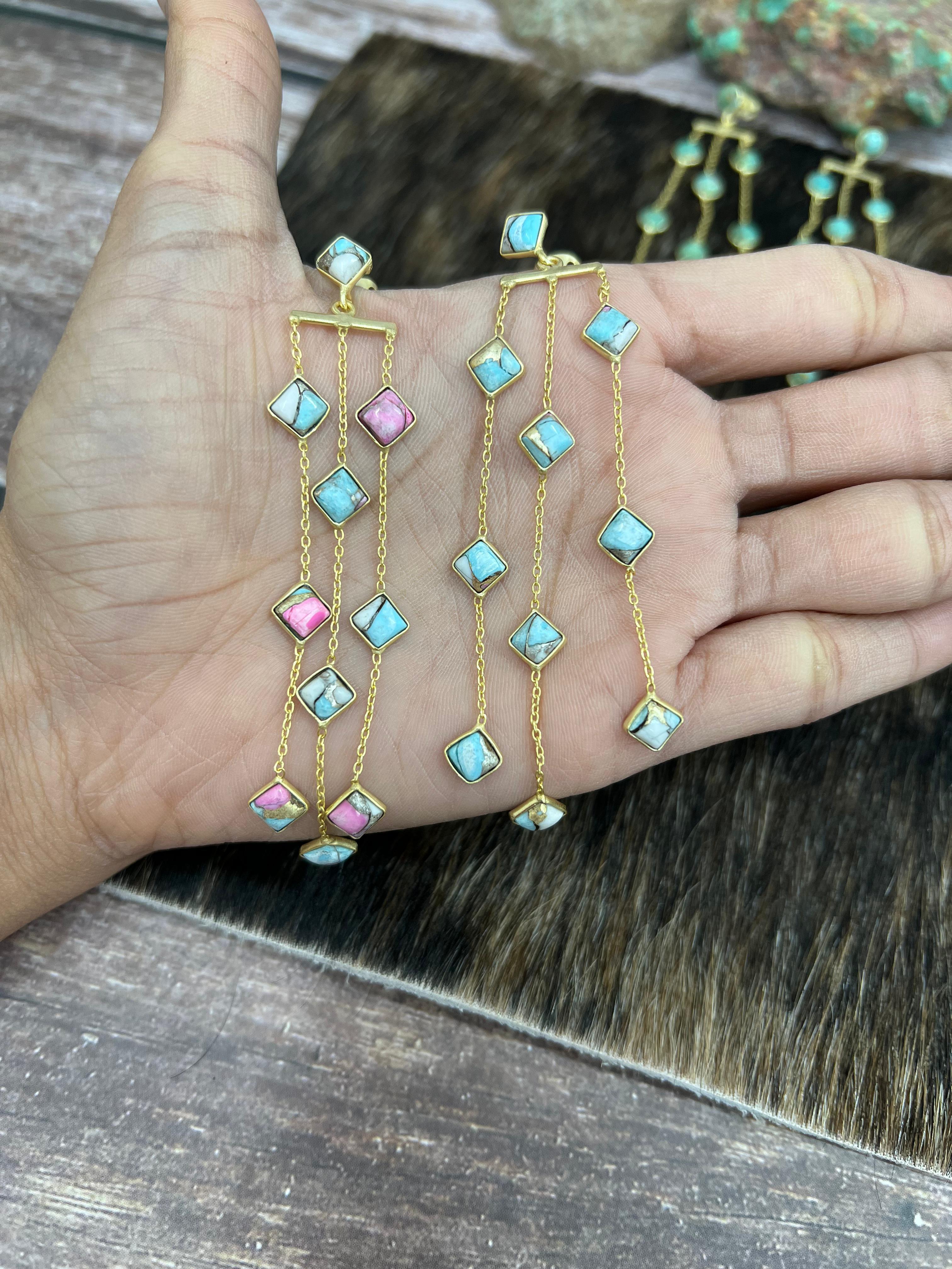 “The Golden Collection” Monsoon Handmade Natural Multi Stones Post Earrings