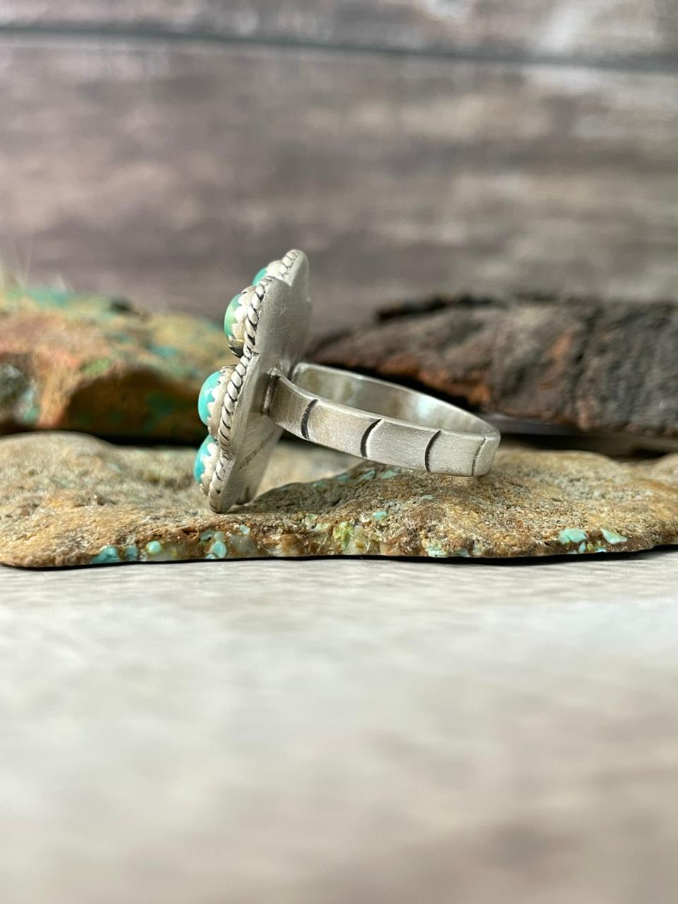 Handmade Sterling Silver Kingman Turquoise Adjustable Ring "Signed Nizhoni"