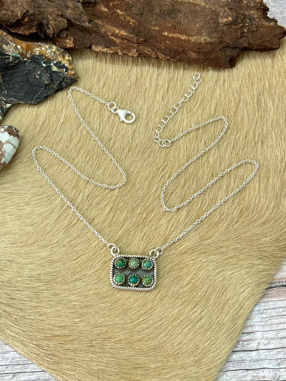 Handmade Sterling Silver Kingman Turquoise Bar Necklace "Signed Nizhoni"