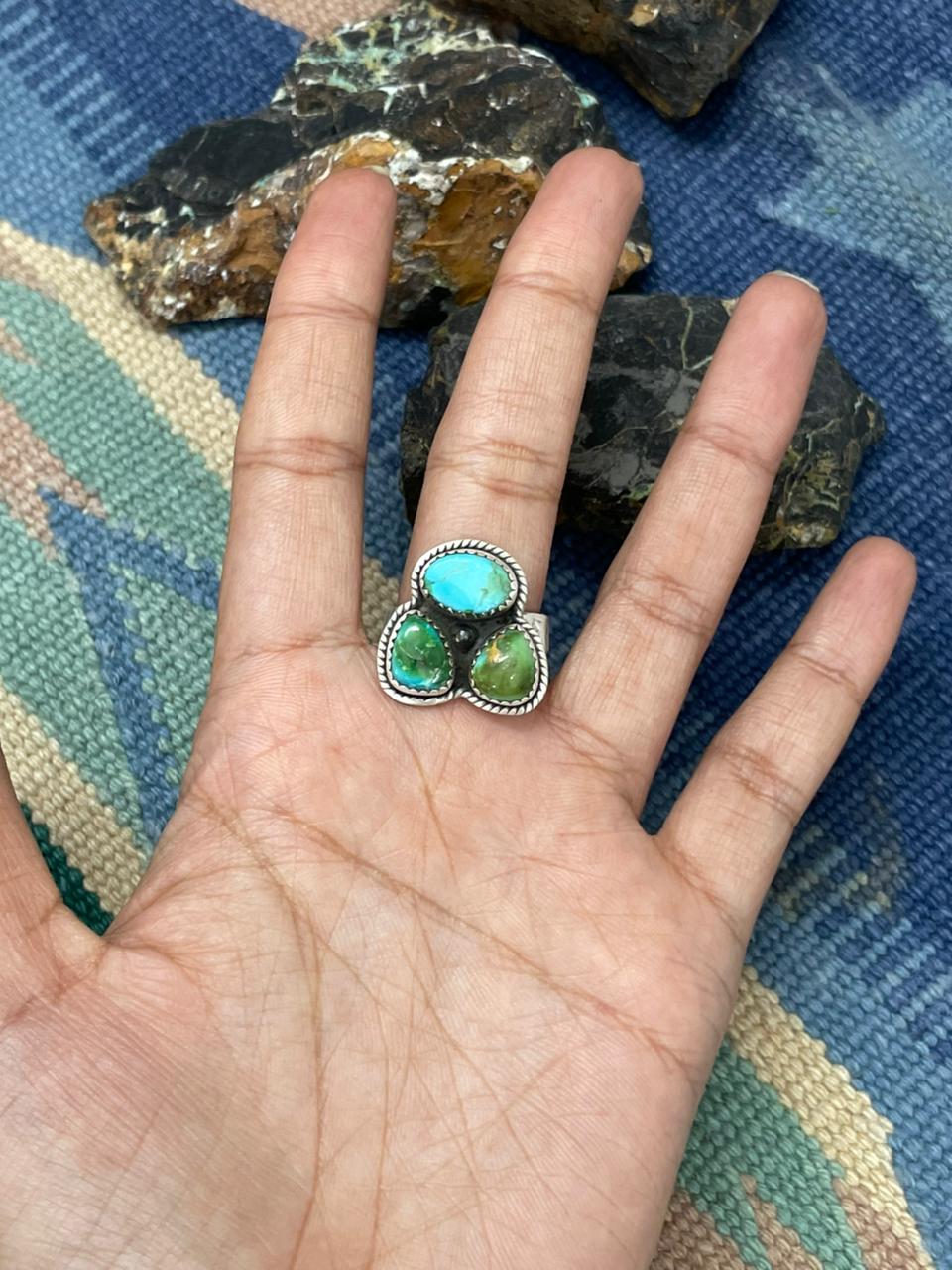 Handmade Sterling Silver Sonoran Mountain Turquoise Adjustable Ring " Signed Nizhoni"