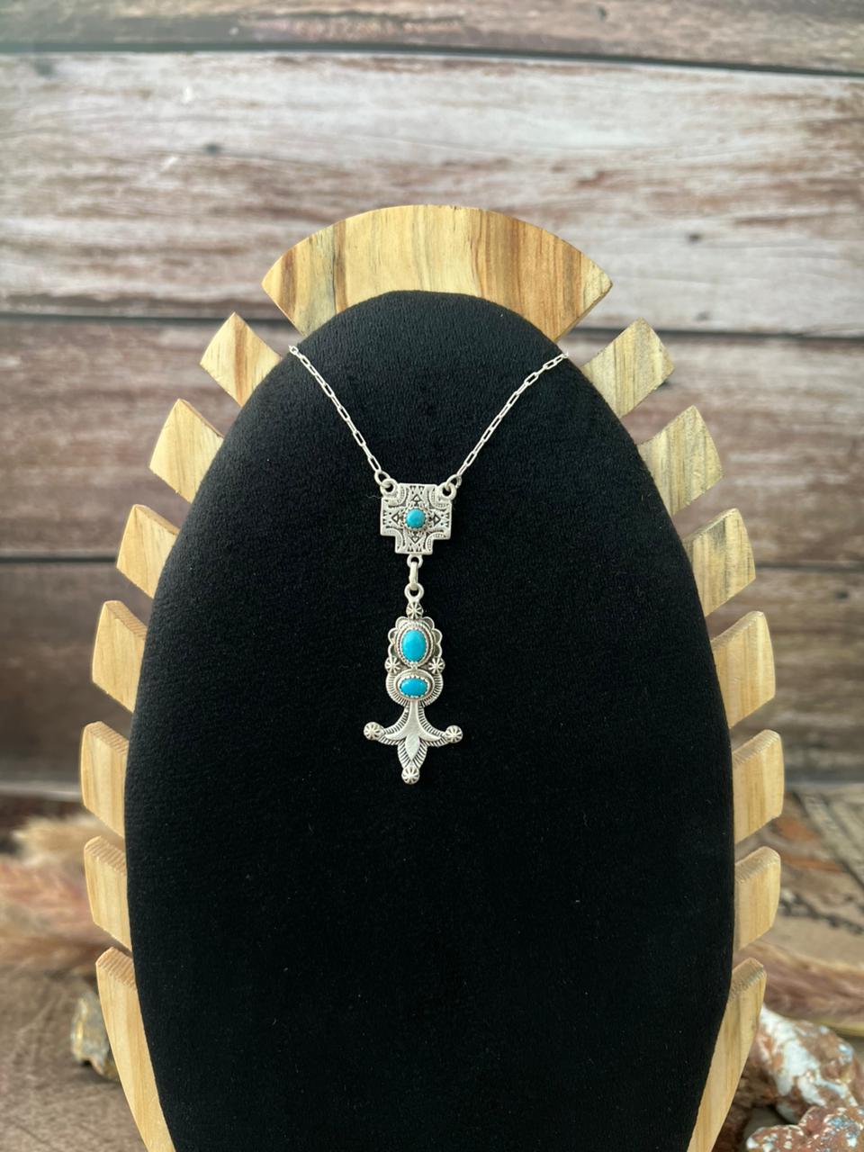 Handmade Sterling Silver Kingman Turquoise Necklace "Signed Nizhoni"