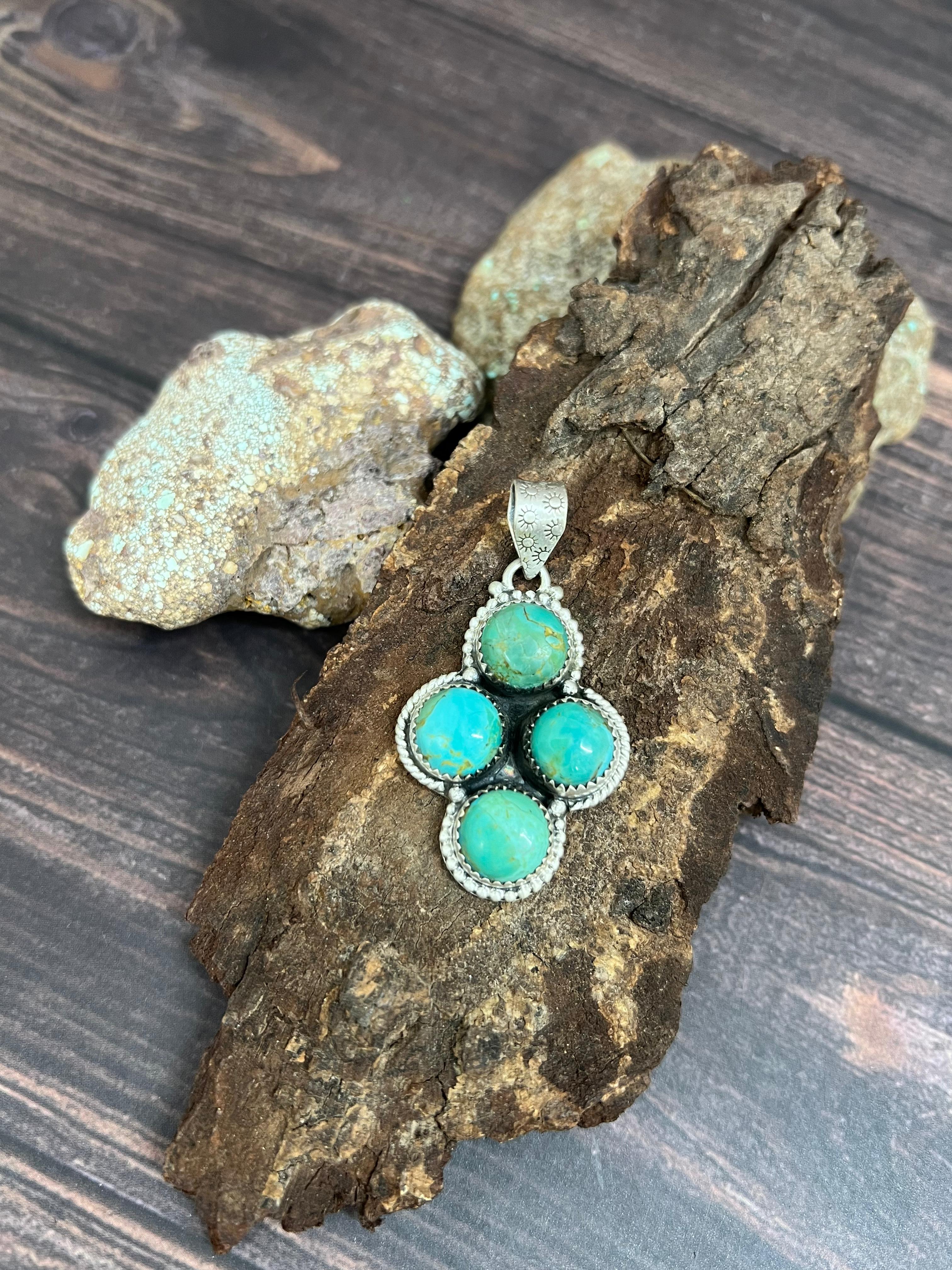 Handmade Sterling Silver Kingman Turquoise Pendant with Signed Nizhoni