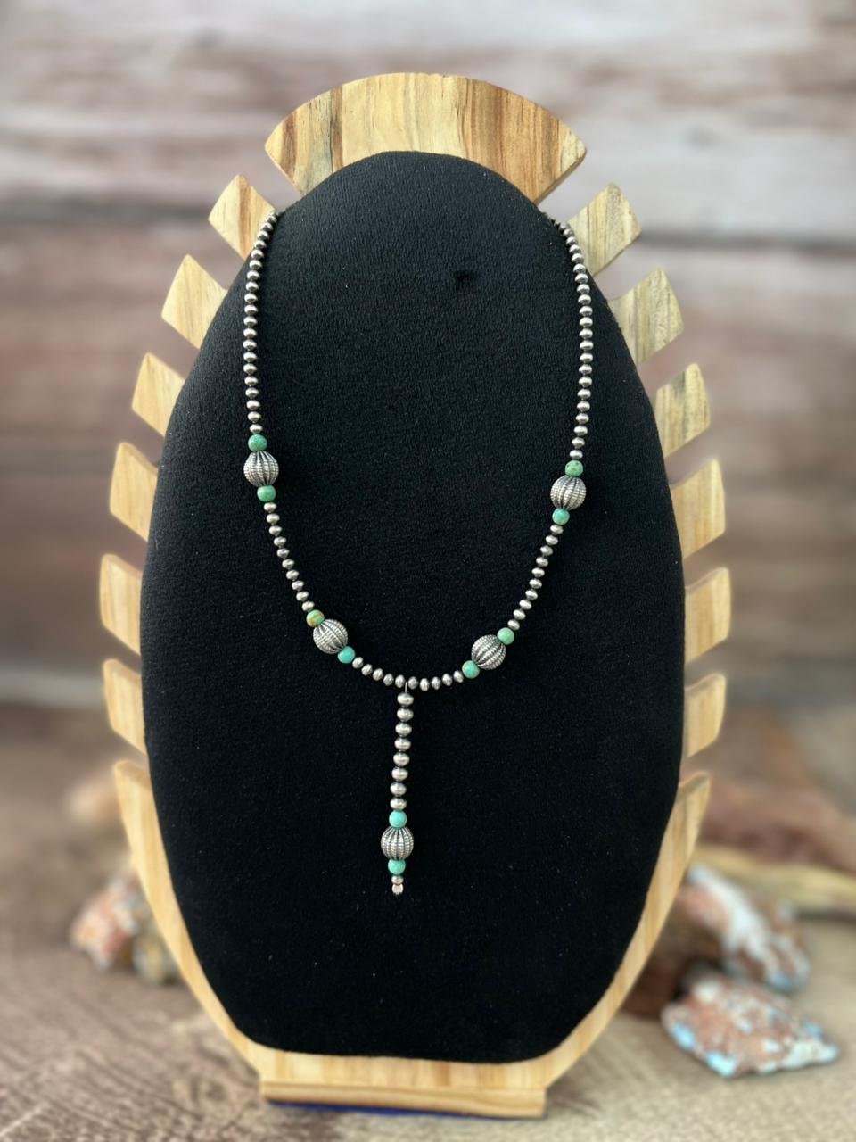 Handmade Sterling Silver Kingman Turquoise Beaded Necklace "Signed Nizhoni"