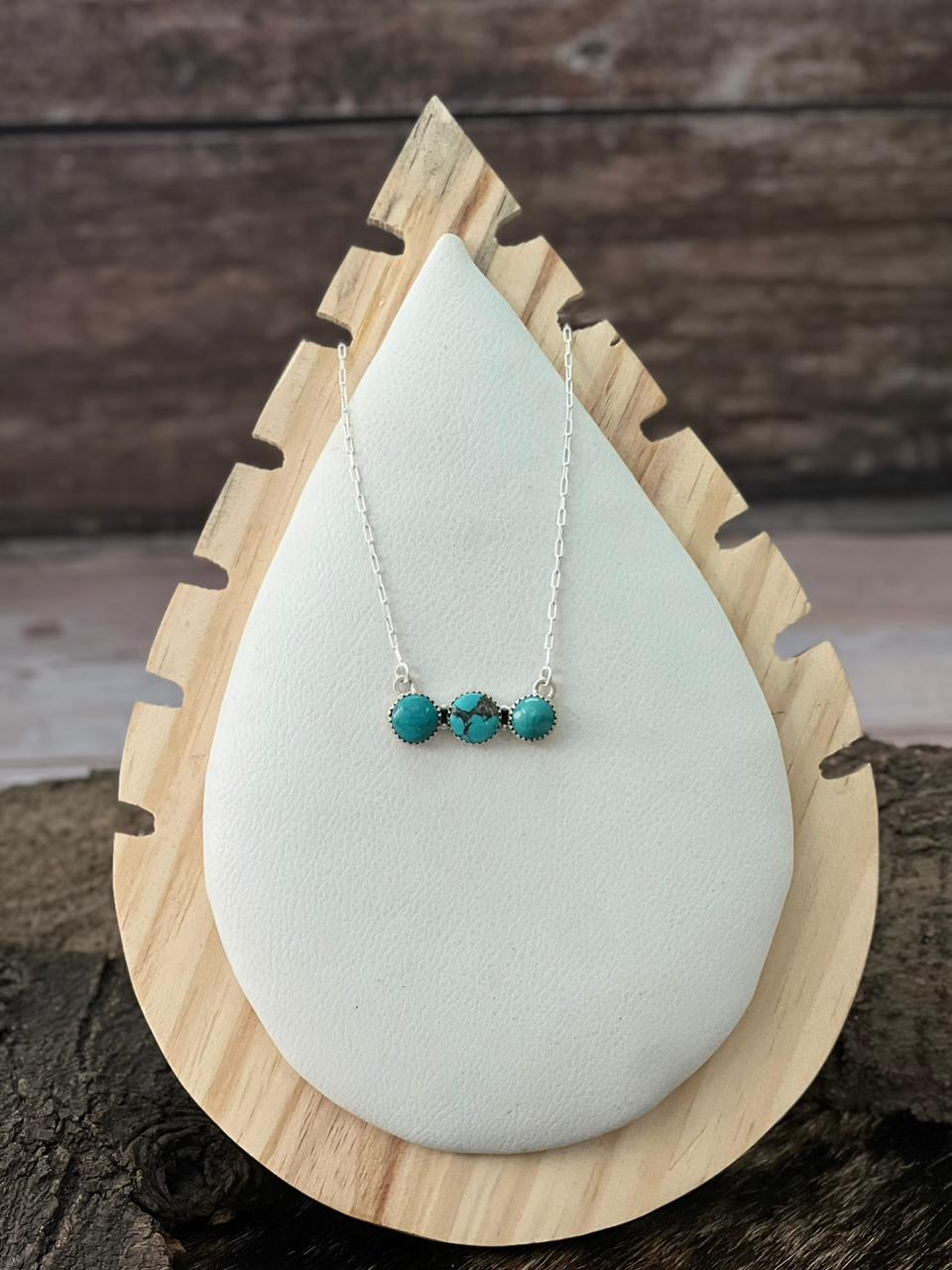 Handmade Sterling Silver Hubai Turquoise Necklace "Signed Nizhoni"