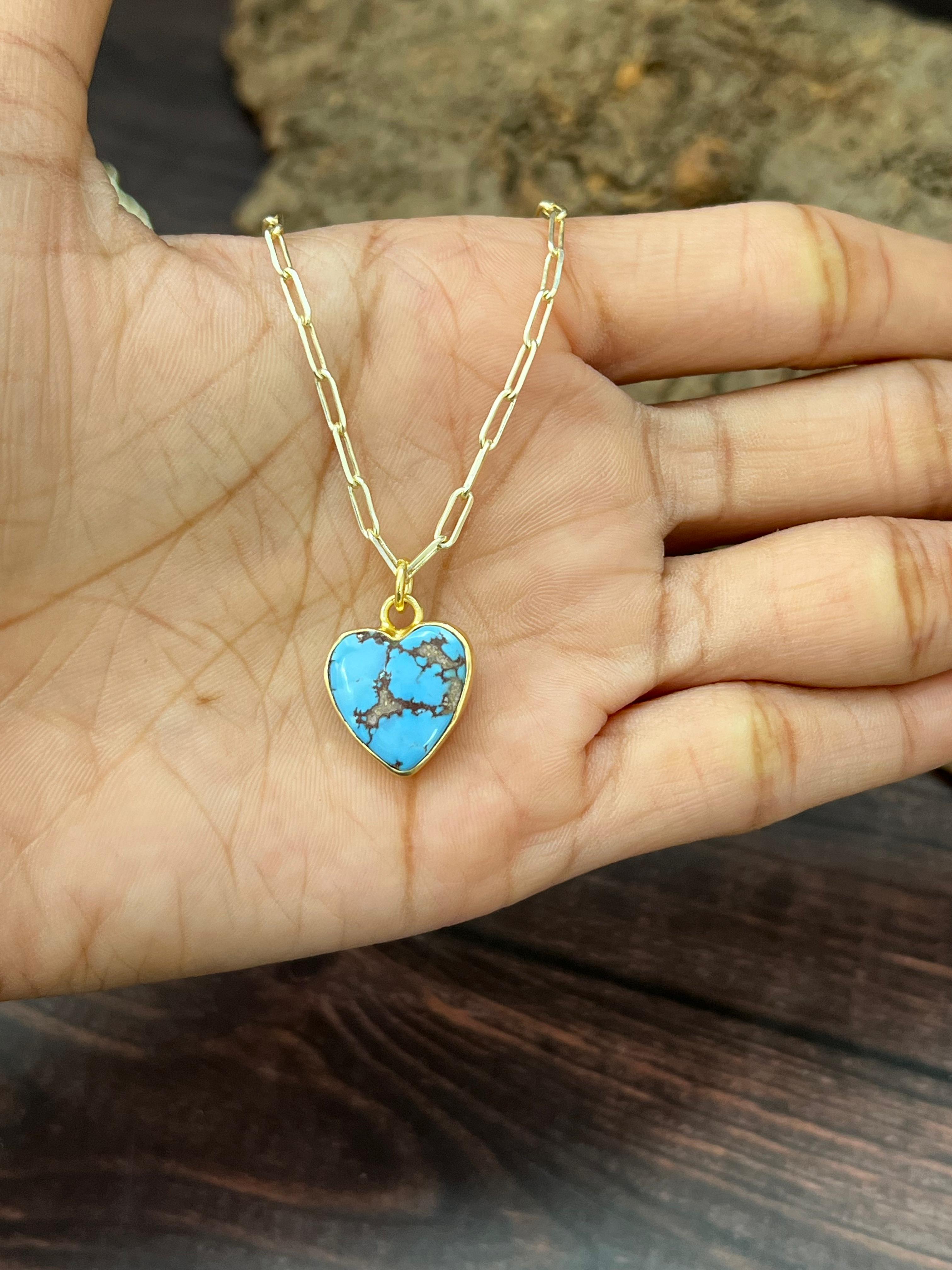"THE GOLDEN COLLECTION" Handmade Natural Golden Hills Turquoise Heart Gold Plated Necklace