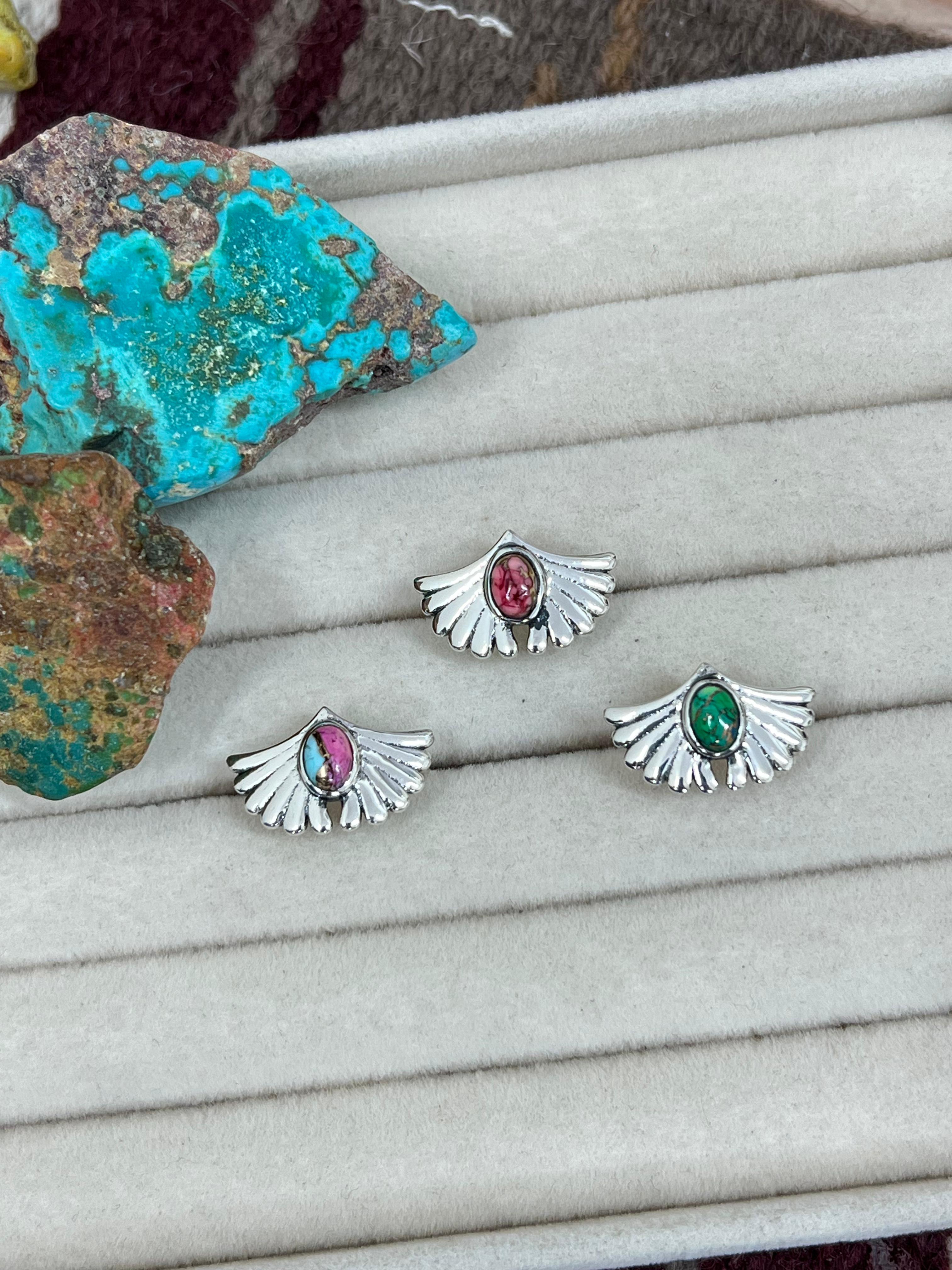 Handmade Sterling Silver Peacock Dahlia, Cotton Candy Turquoise, Dahlia Rose Adjustable Ring, Signed Nizhoni