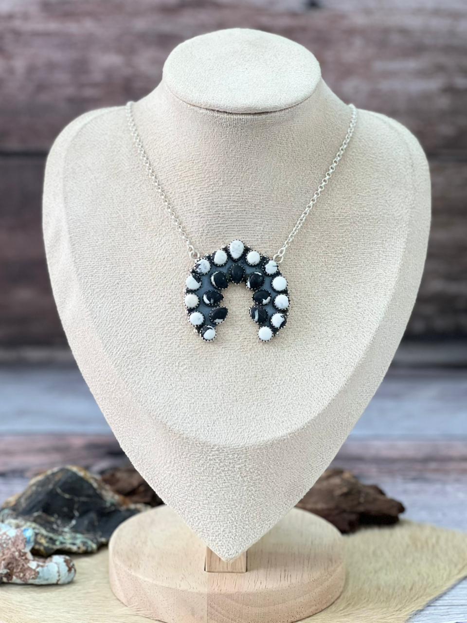 Handmade Sterling Silver White Buffalo Necklace "Signed Nizhoni"