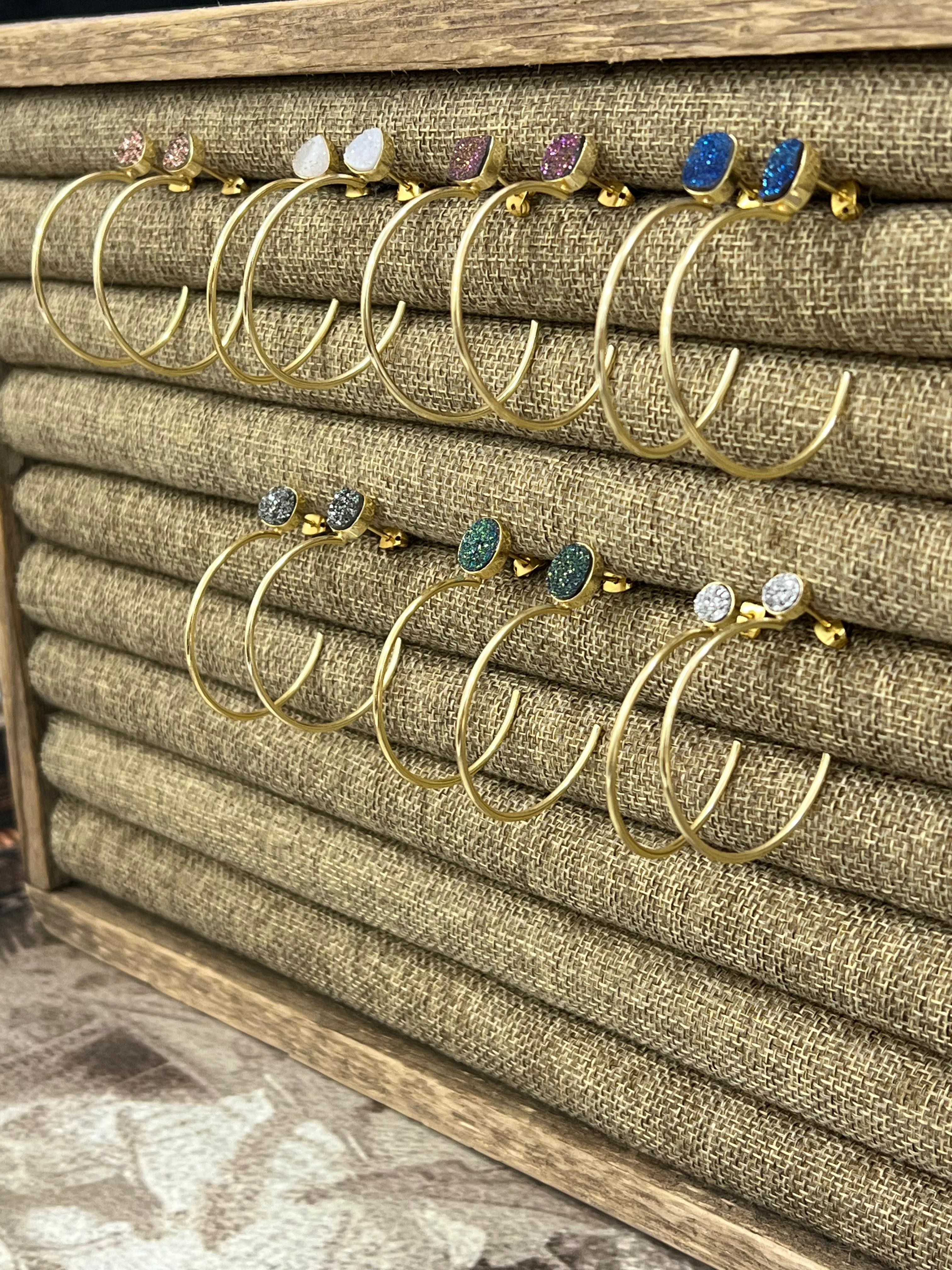 “The Boho Collection” Handmade Natural Druzy Open Hoop Earrings