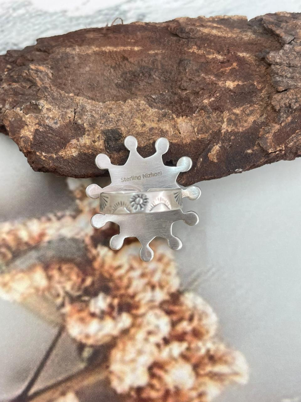 Handmade Sterling Silver Persian Turquoise Adjustable Ring "Signed Nizhoni"