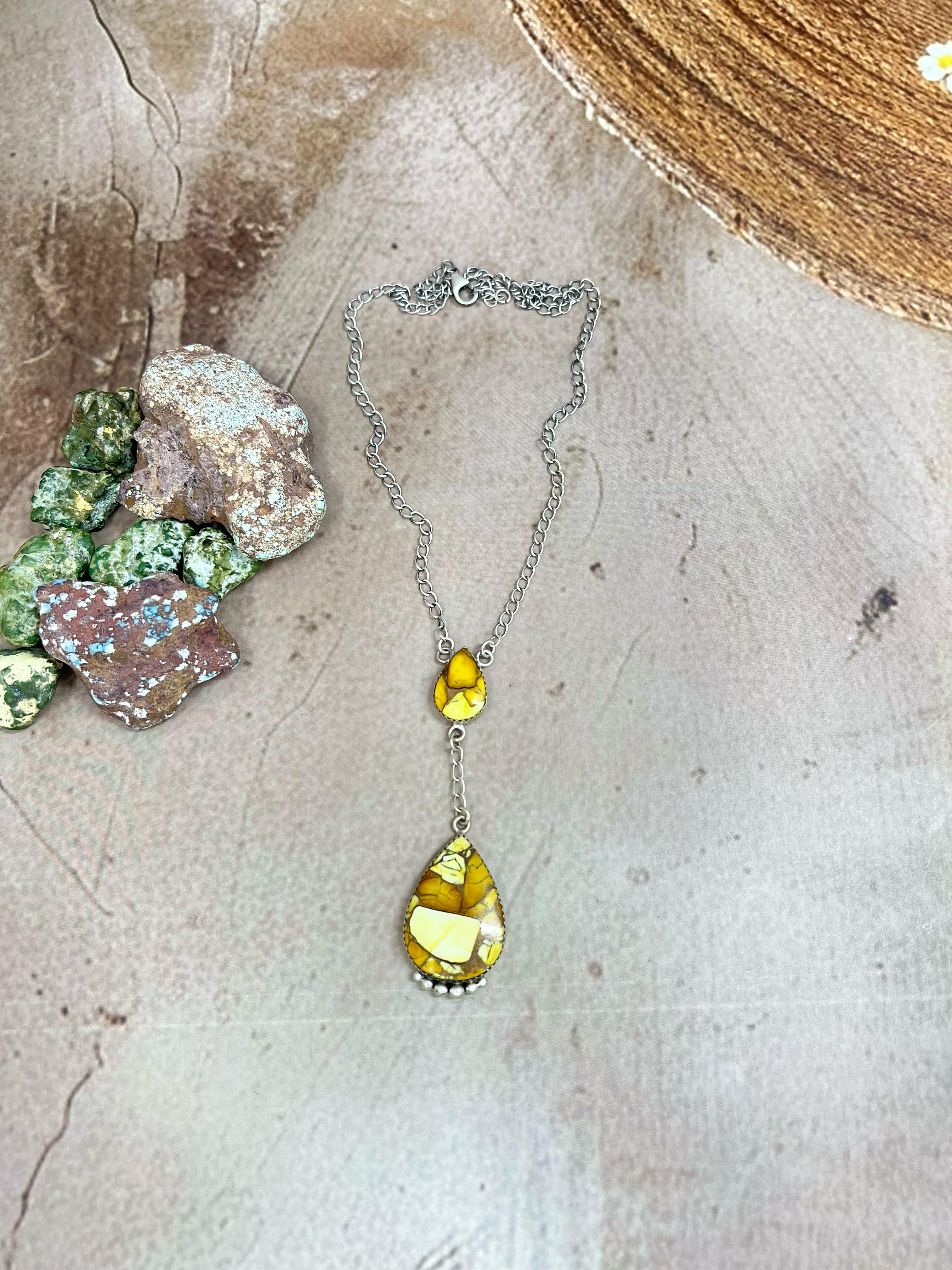 Handmade Sterling Silver Honey Dahlia Necklace with Signed Nizhoni