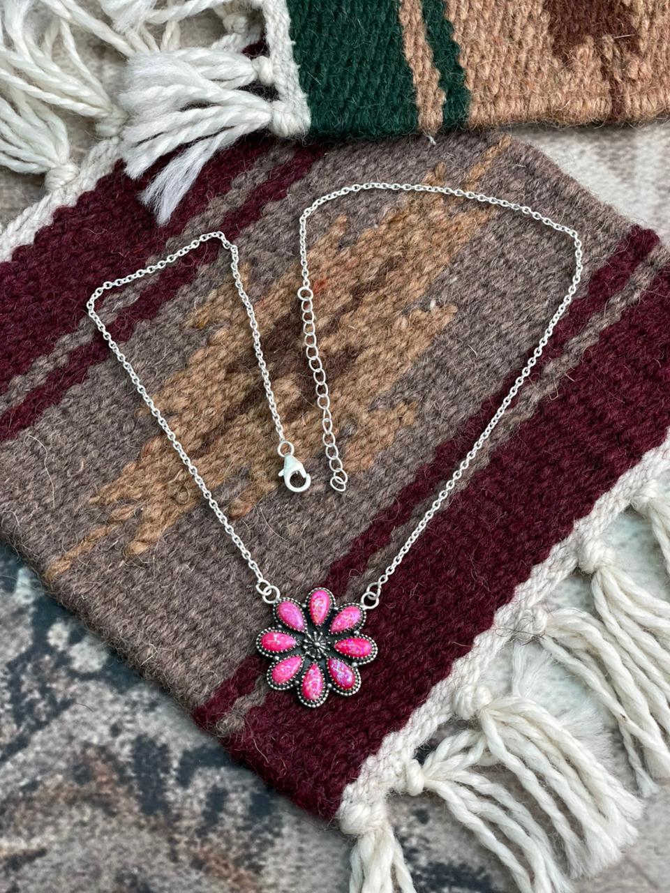 Handmade Sterling Silver Hot Pink Necklace "Signed Nizhoni"