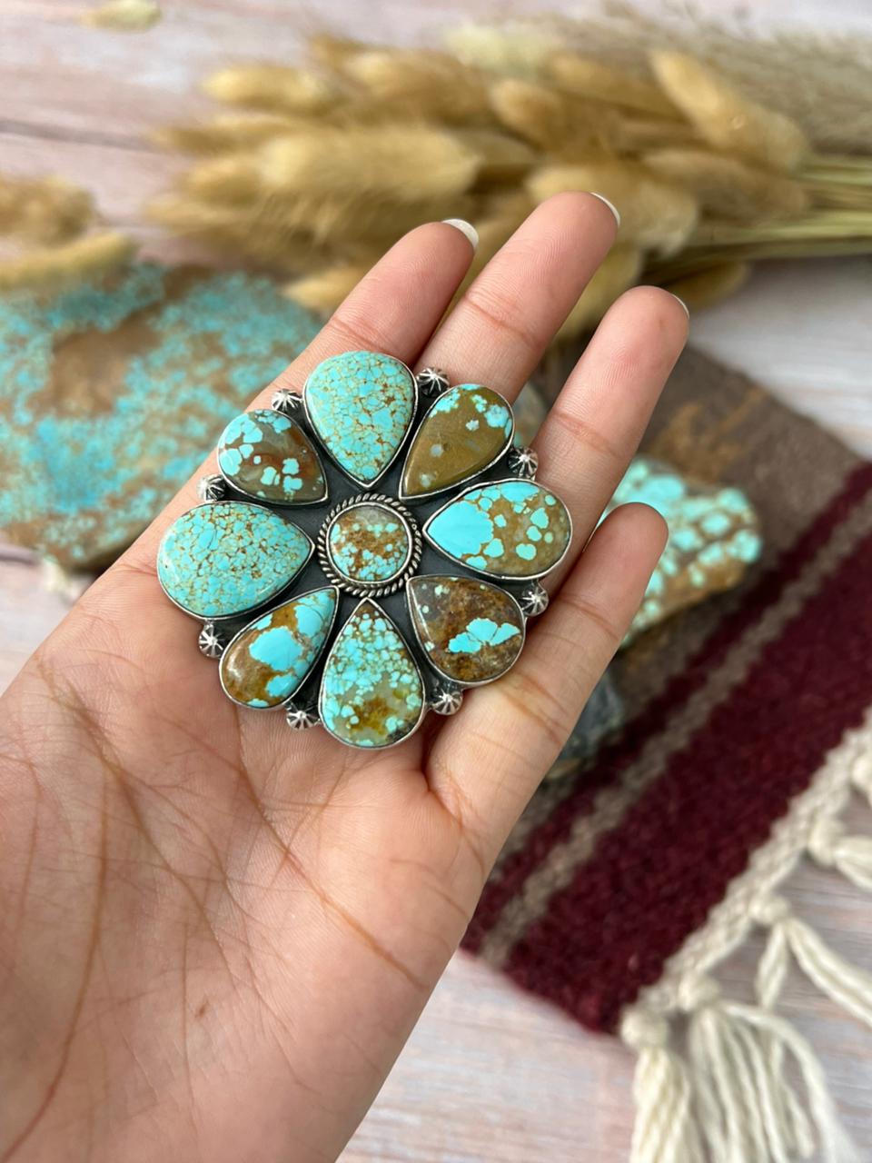 Handmade Sterling Silver Number 8 Turquoise Adjusatble Ring "Signed Nizhoni"
