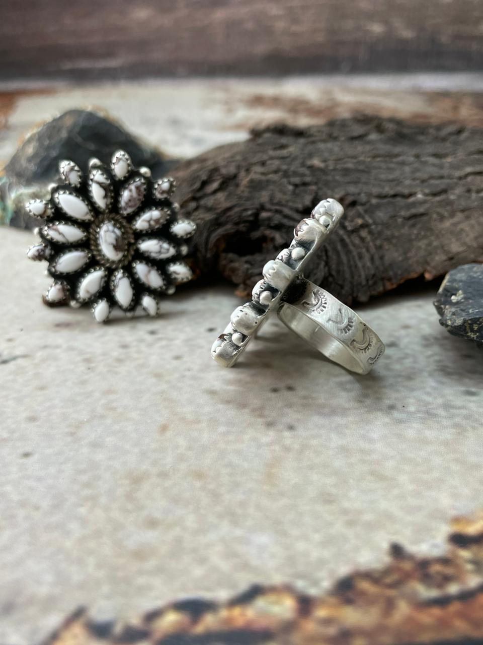 Handmade Sterling Silver Wildhorse Magnesite Adjustable Ring "Signed Nizhoni"