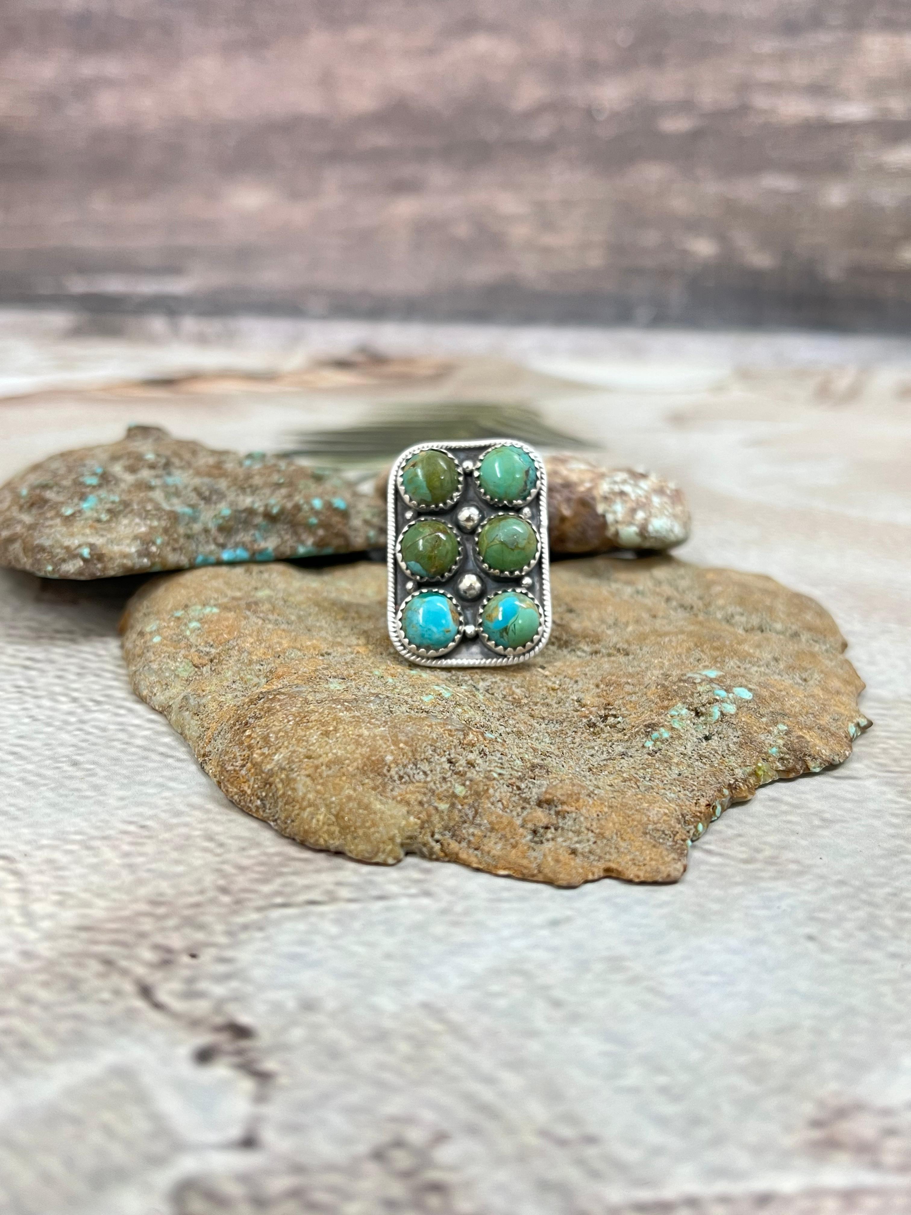 Handmade Sterling Silver Kingman Turquoise Adjustable Ring Signed Nizhoni (1)