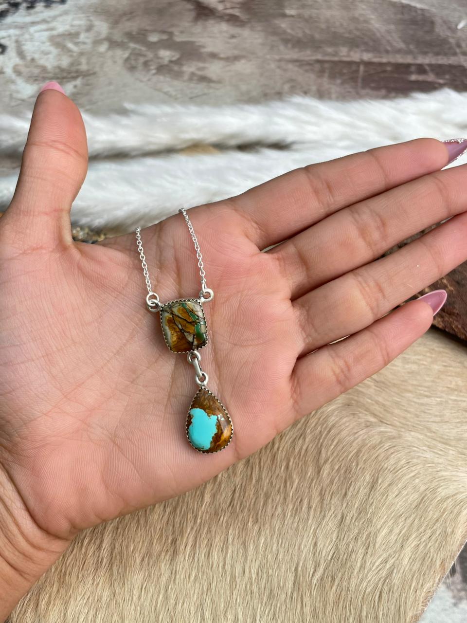 Handmade Sterling Silver Royston Ribbon Turquoise Necklace "Signed Nizhoni"