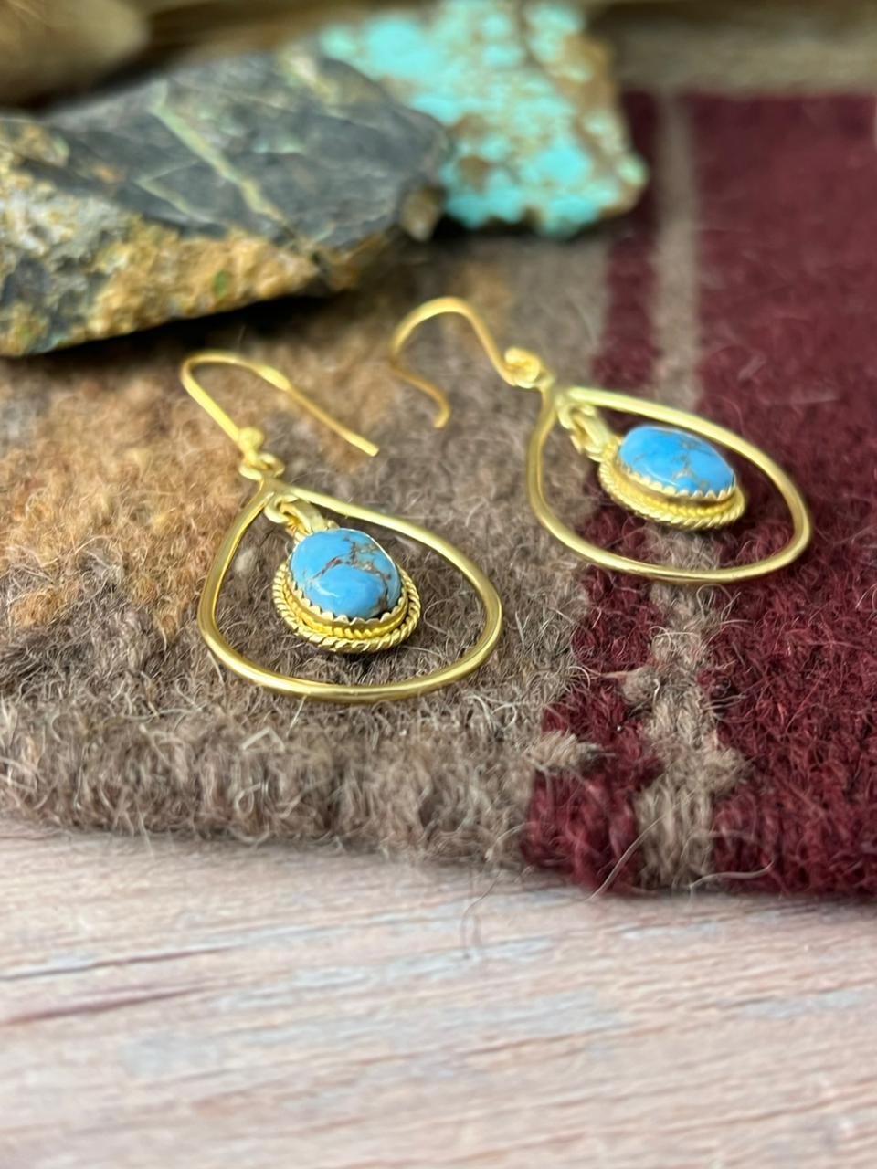 “The Golden Collection” Handmade Natural Golden Hills Turquoise Hook Dangle Earrings