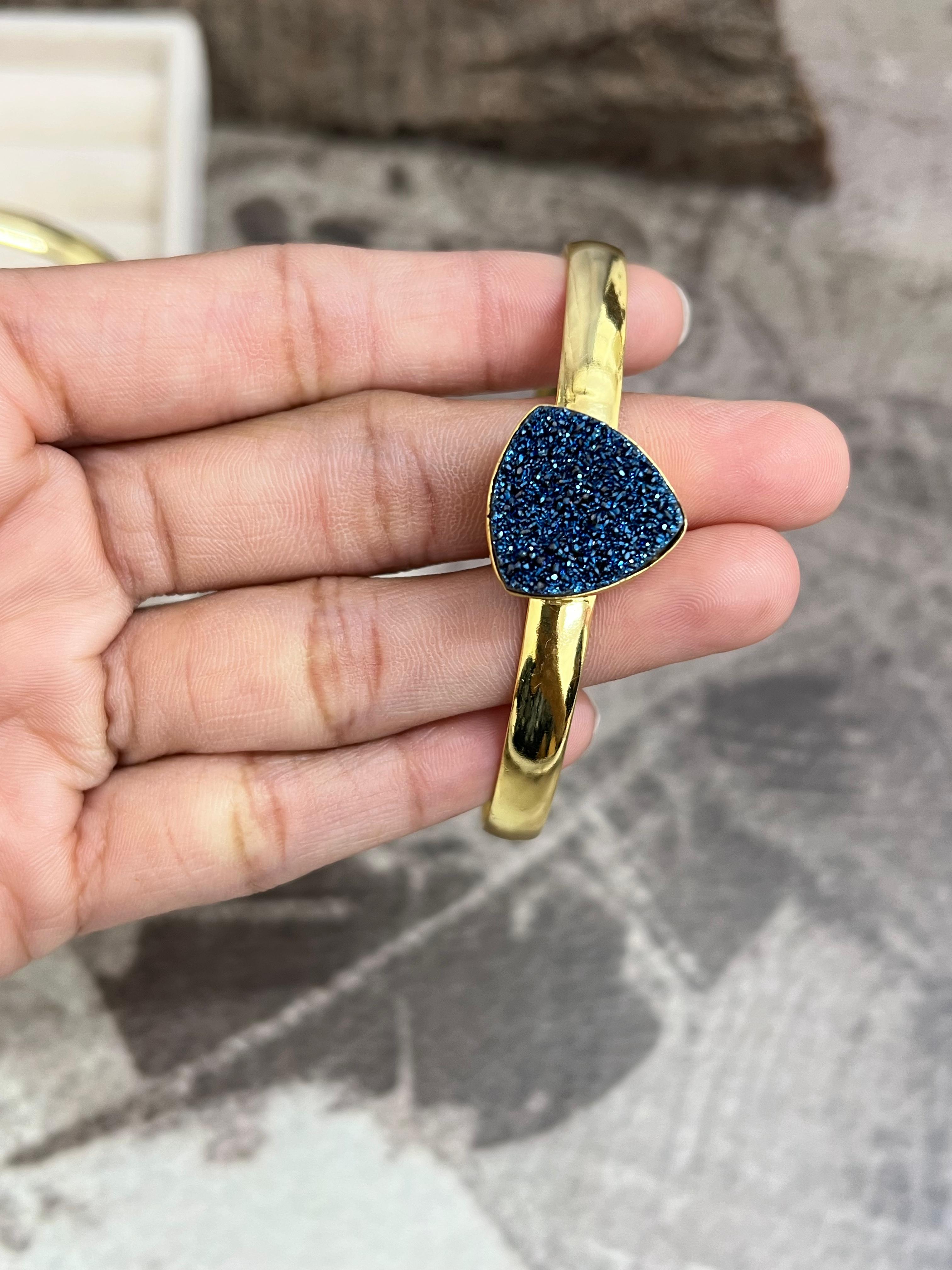 “The Boho Collection” Handmade Natural Gold Plated Druzy Thin Cuff Bracelet